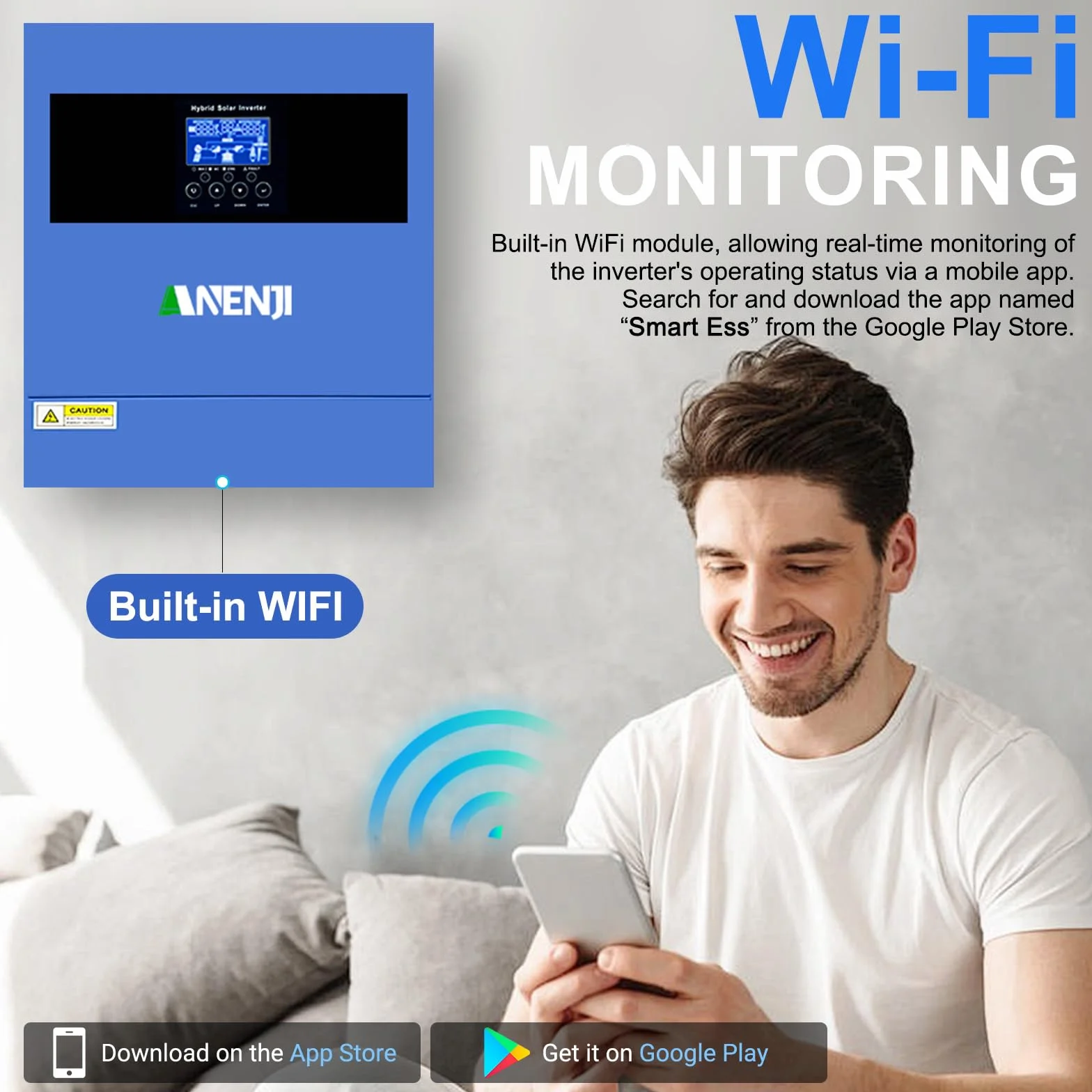 4200W Inverter ibrido a onda sinusoidale pura, Tensione a Circuito Aperto Fotovoltaico 60–500 Vcc Dotato di un MPPT da 100 A e di un modulo WiFi integrato, Adatto per batterie da 24V