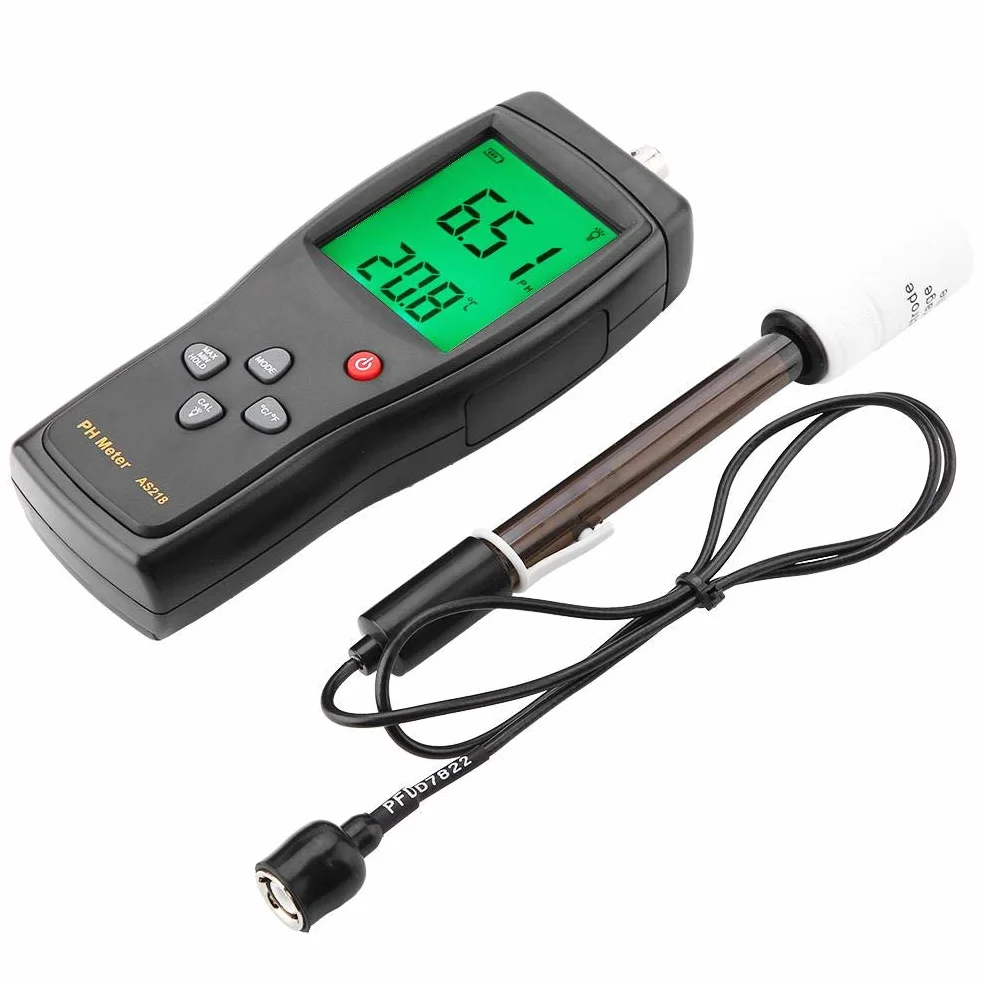 Misuratore di PH Digitale, Smart Sensor AS218 Misuratore di PH Digitale Tester Test Acqua di Qualità 0.00~14.00 Ph Strumento di Misurazione Dell'umidità con Scatola E Sonda