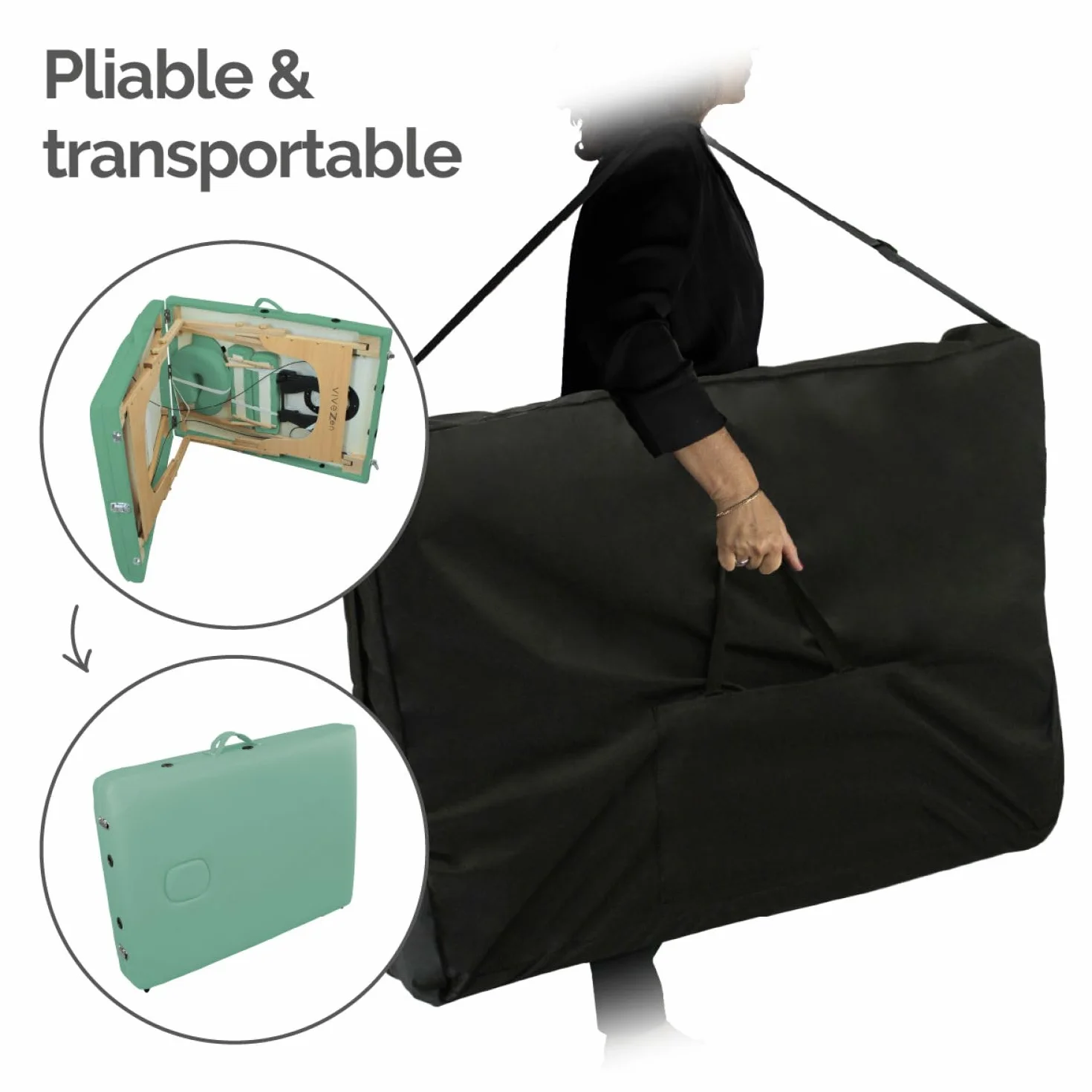 Vivezen - Tavolo, Lettino da massaggio pieghevole a 2 zone in legno con pannello Reiki + Accessori e custodia per il trasporto