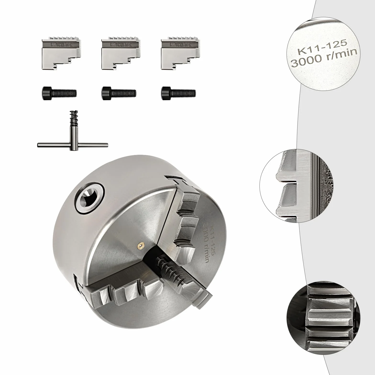 Mandrino per tornio da 125 mm, mangime autocentrante con chiave Chuck, 3 tornio per macchine utensili e macchine utensili CNC