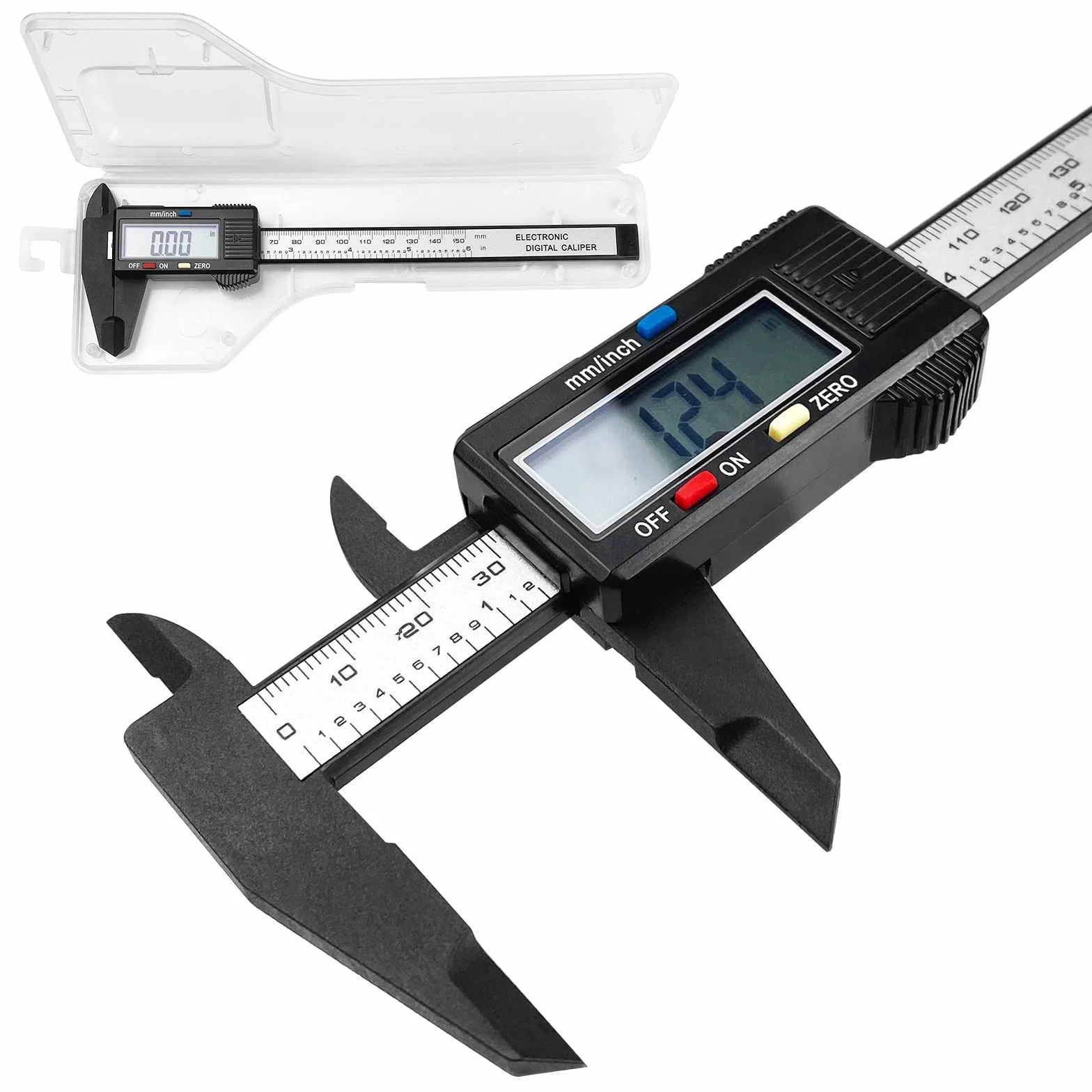 Fousenuk Calibro Digitale, Caliper in Fibra di Carbonio da 150 mm/6" Micrometro Digitale con LCD e Batteria di Backup, Calibri Digitale per Misurazioni Esterne, Interne, di Profondità e Passo