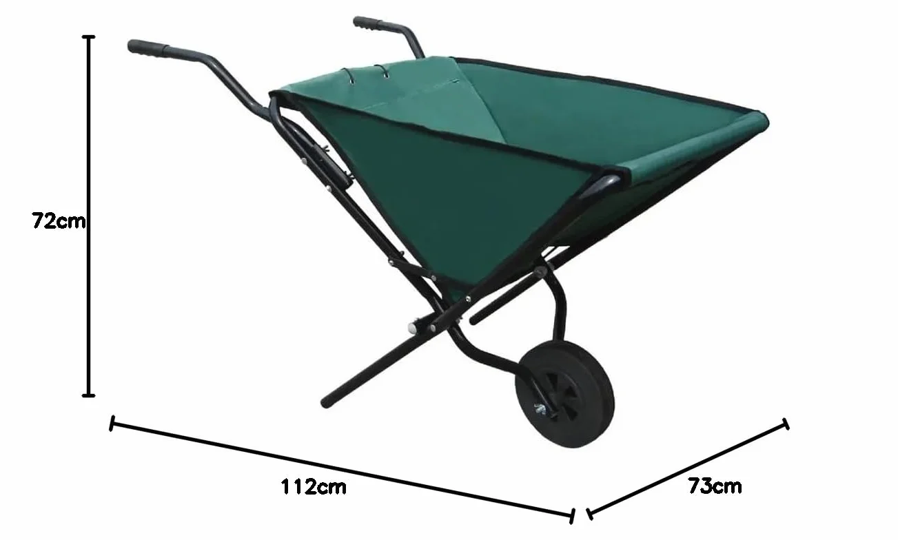 Carriola pieghevole – Carriola pieghevole – Robusto telaio in acciaio – 112 cm x 72 cm x 73 cm – Tessuto Oxford 600 D – Carrello da giardino – Gancio – Carrello scorrevole – Verde/Nero