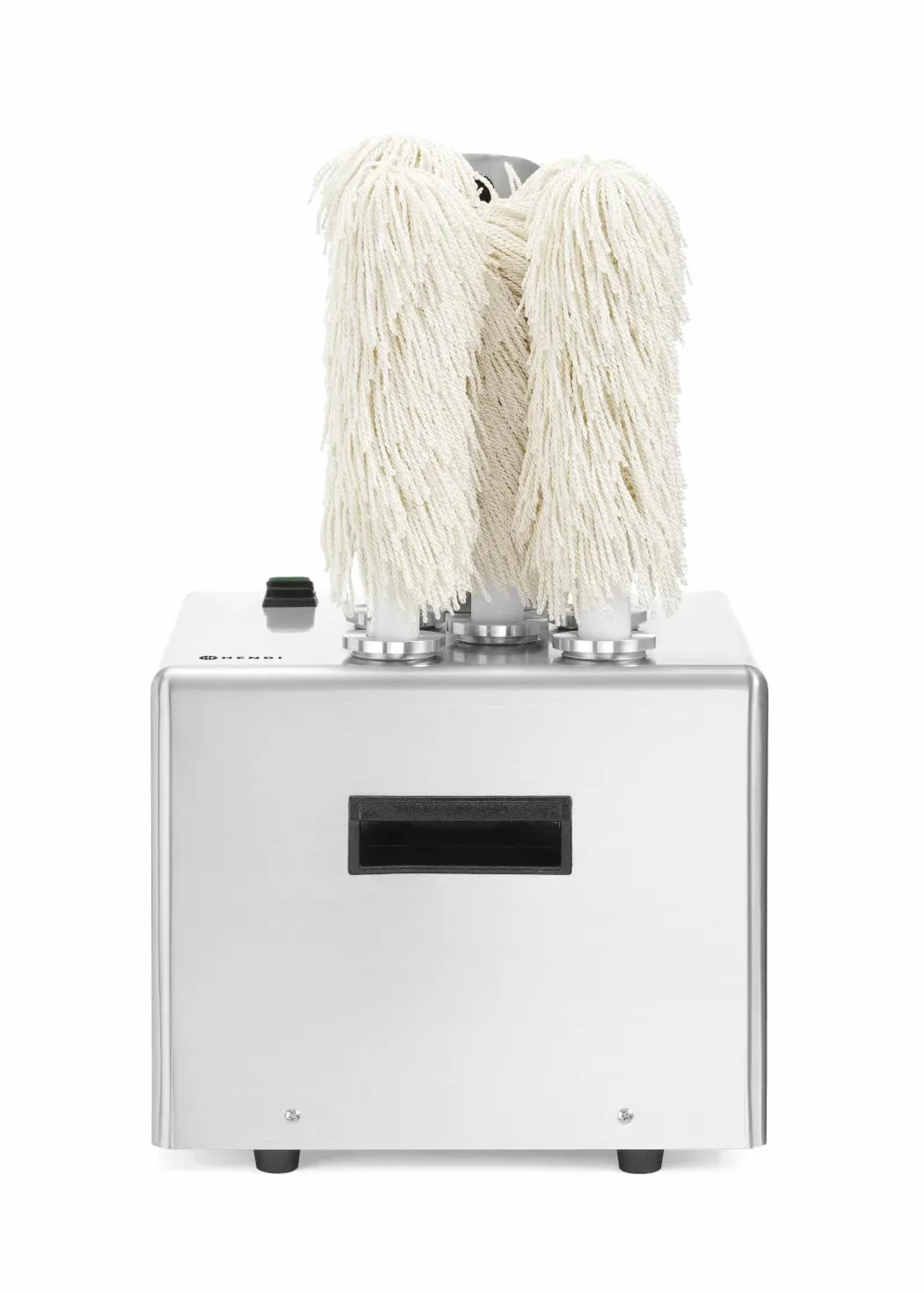 HENDI Lucidatrice per bicchieri in vetro, macchina professionale con 5 spazzole rimovibili per la lucidatura e l'asciugatura di bicchieri in vetro, 220-240V, 50/60Hz, 1350W, 330x305x(H)504mm, inox