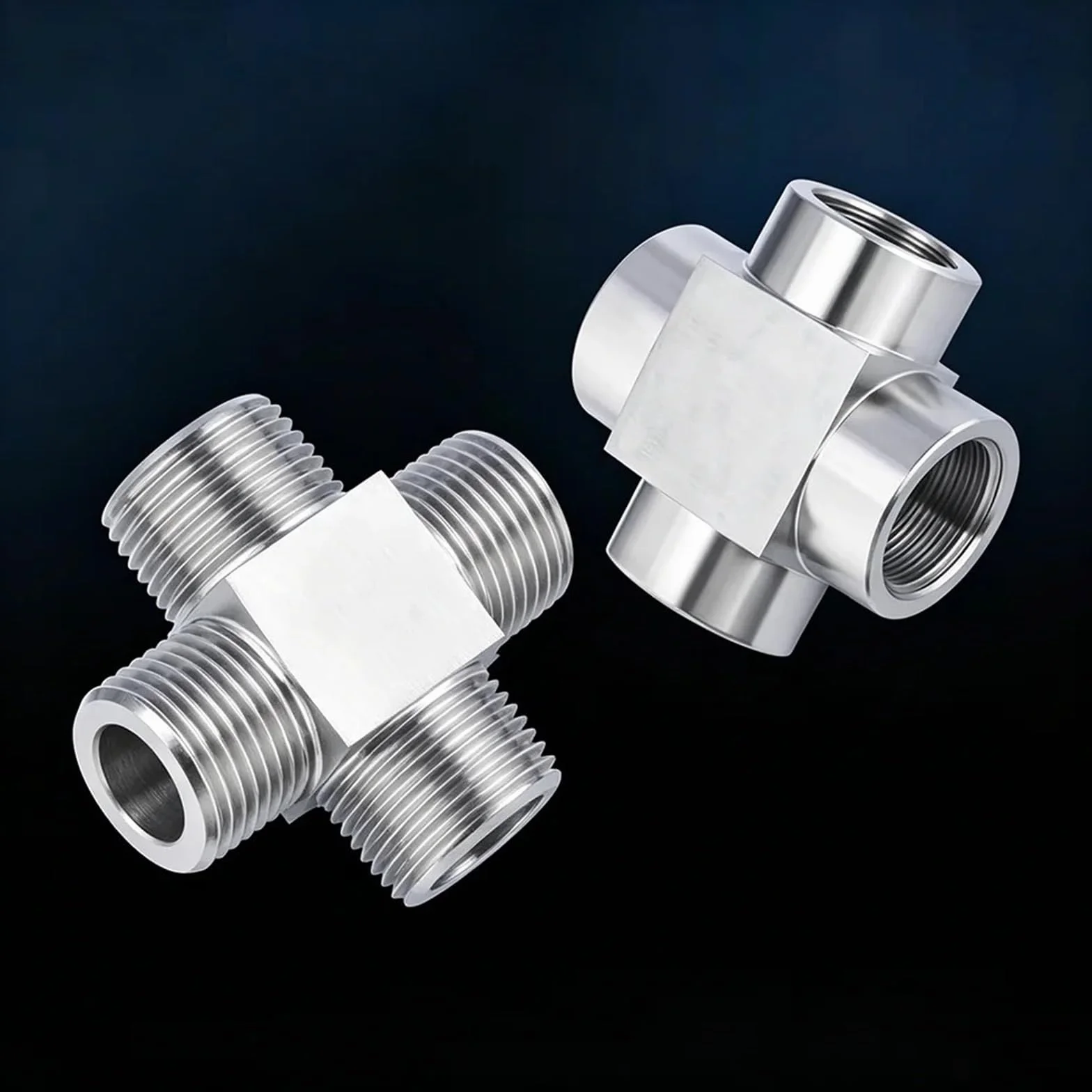 M14 M16 M18 M20 1/8 "1/4" 3/8 "1/2" BSP NPT Filettatura Maschio Femmina In Acciaio Inox 304 4 Vie Croce Raccordo Connettore Comune(NPT1 Female)