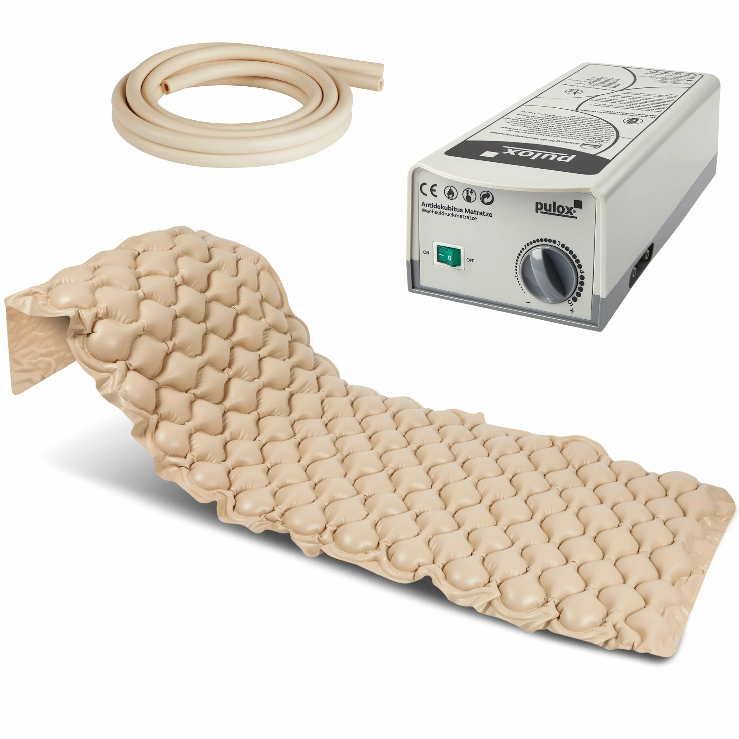 Pulox ADM-130 Materasso Antidecubito - Supporto a pressione alternata con pompa - Bassa rumorosità e carico fino a 130 kg - Beige