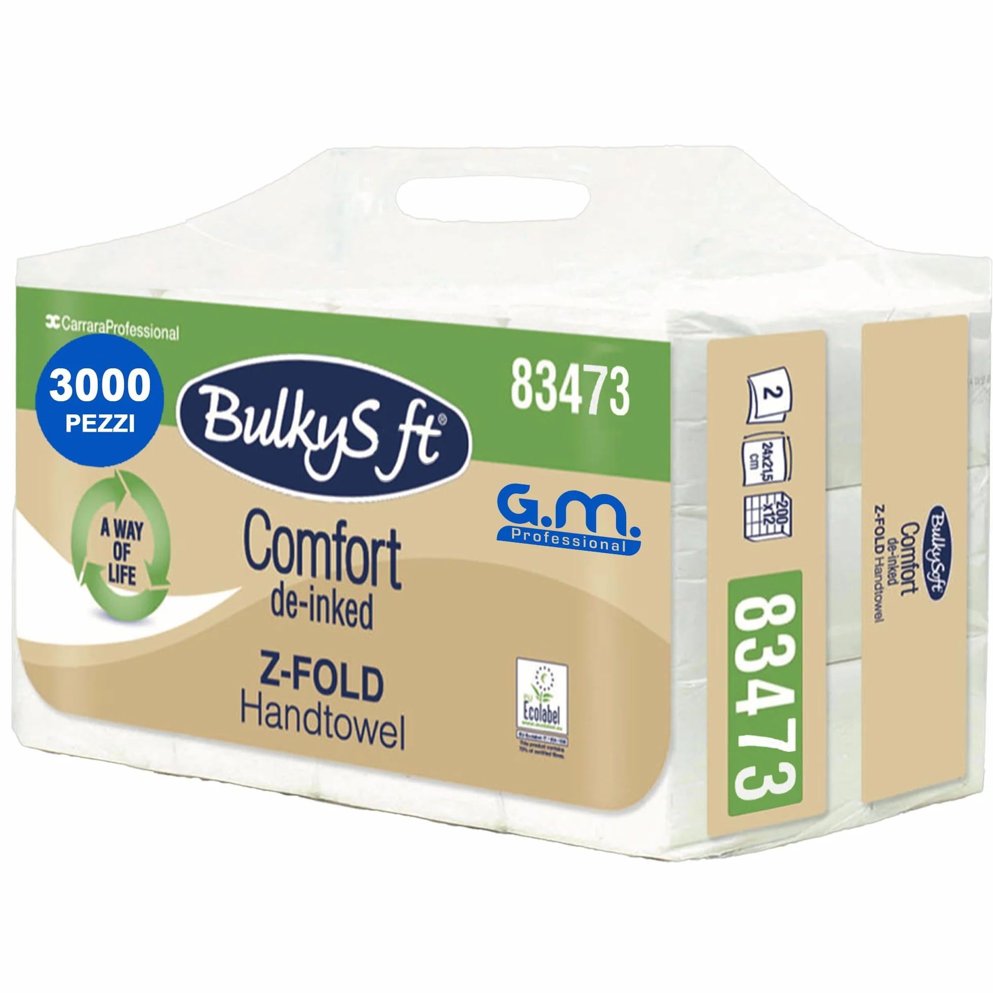 GM 3000 Asciugamani Monouso Carta mani Piegata a Z, 2 Veli 100% Pura Cellulosa, 24x21,5 cm, usa e getta, universali tutti Dispenser, Asciugamani Intercalati 15 Pacchi da 200 Salviette bagno