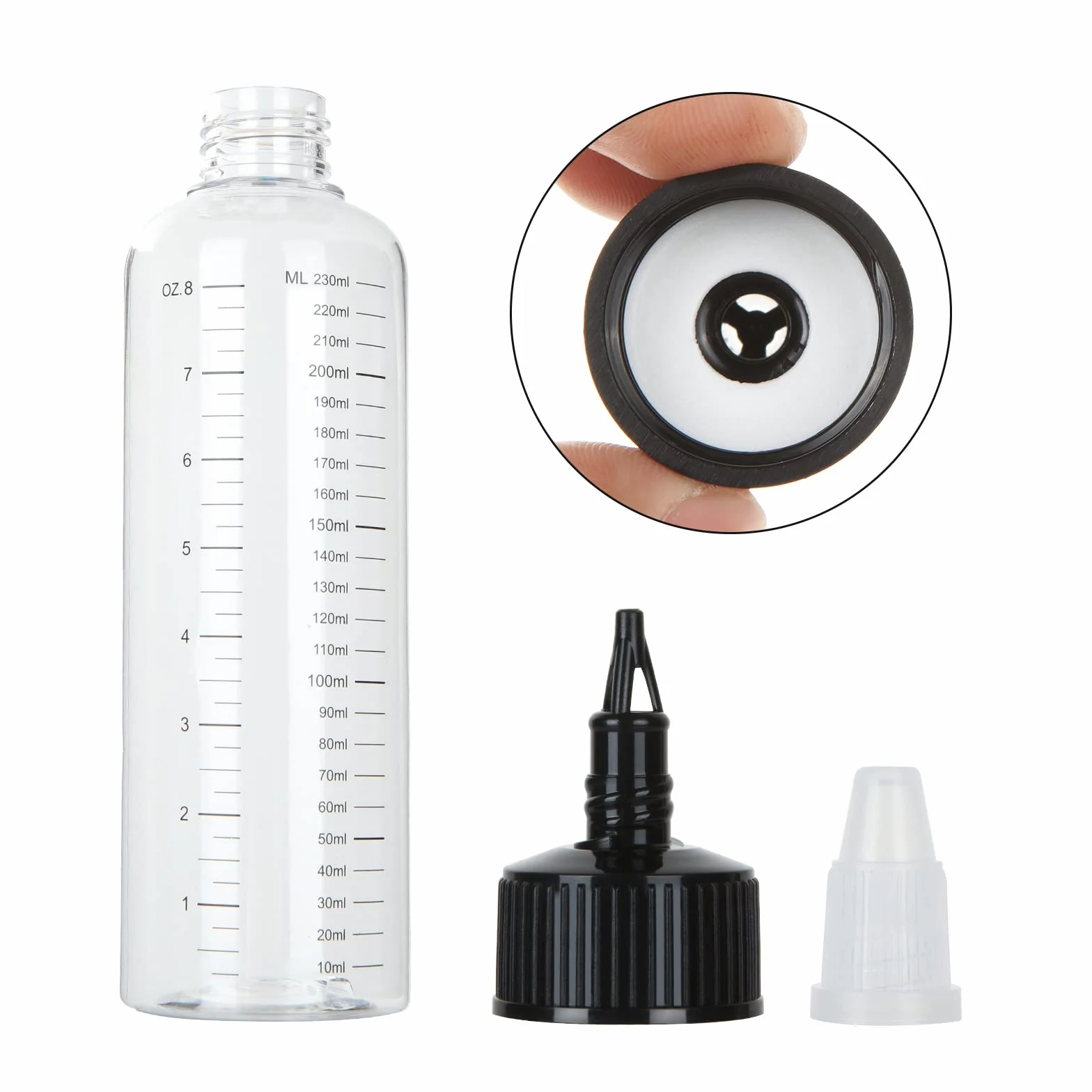 STARVAST 12 bottiglie di distribuzione da 250 ml, graduate con tappo a torsione nero, bottiglie di compressione vuote in plastica con scala per liquidi, inchiostri, oli