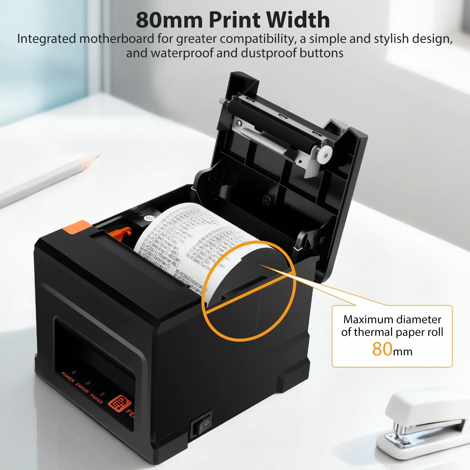 Stampante, Termica Mini Senza Cartucce Stampante Scontrini POS Scontrini 80Mm Taglierina Automatica Supporto Per Cassetto Contanti Interfaccia USB/Ethernet Compatibile Con Windows/MAC/Linux (ESC/POS)