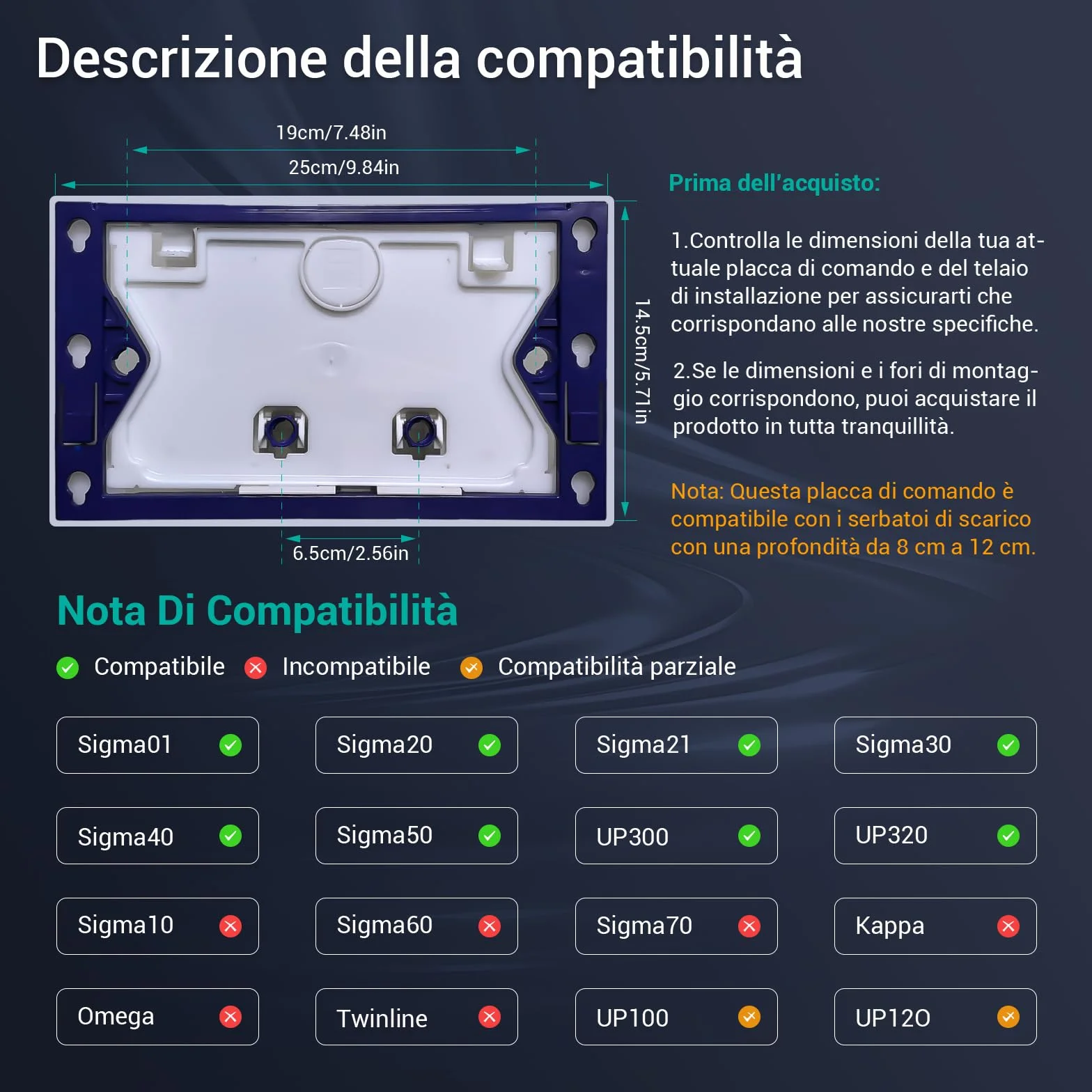Empyreal Piastra di Ricambio per Pannello Frontale Cassetta WC, Set Aste Scarico e Telaio Fissaggio, Per Geberit Sigma 20 Serie 115.882, Doppio Scarico, Nero