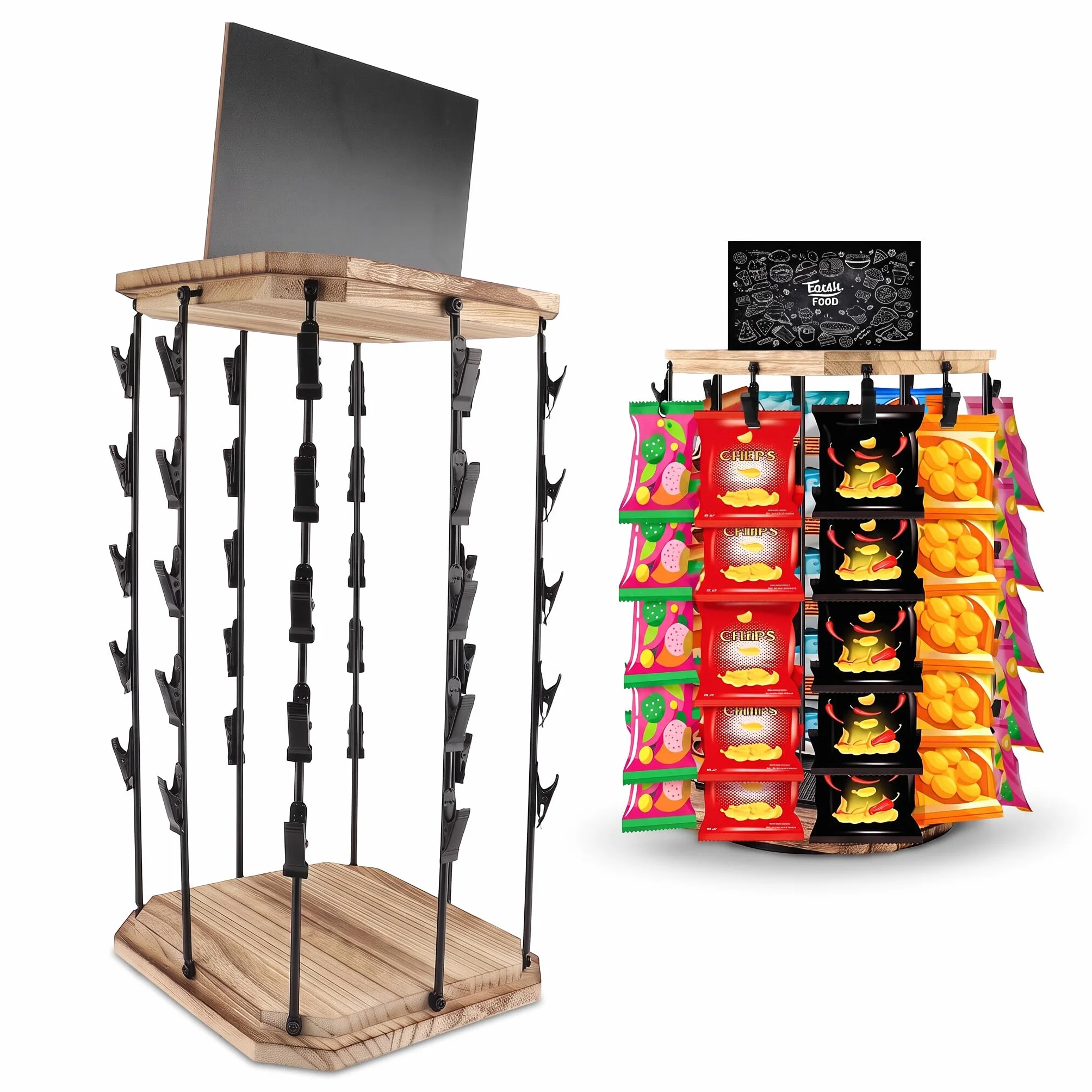 Bewinner Espositore per Patatine 5 Livelli 40 Clip da Vendita al Dettaglio di Snack e Caramelle, Espositore Girevole a 360°