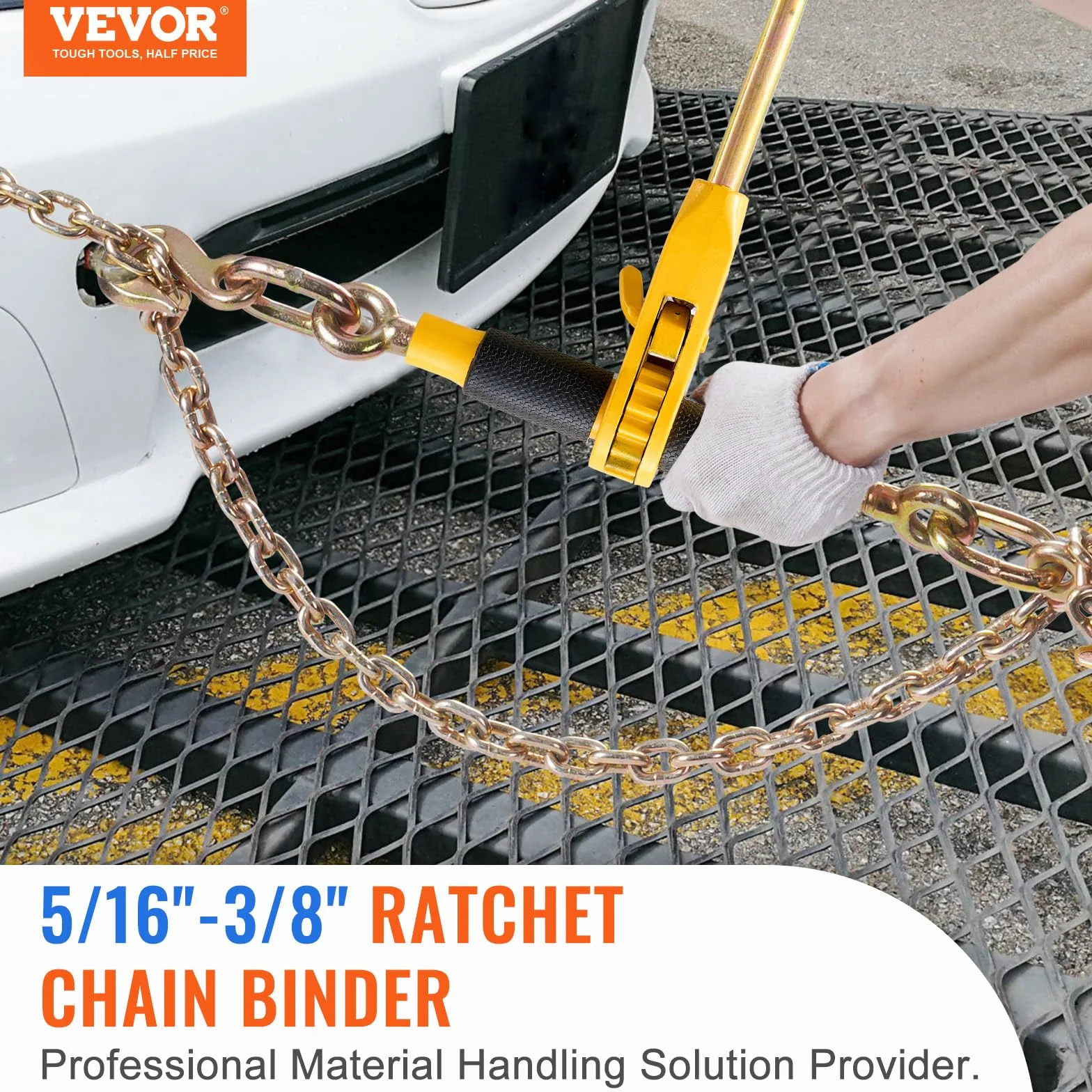 VEVOR Legante a Catena a Cricchetto, Leganti per Carichi Pesanti da 5/16"-3/8", con Catene G80 Limite di Carico Sicuro 1860kg, Maniglia Antiscivolo, Leganti a Catena per Trasporto per Rimorchio