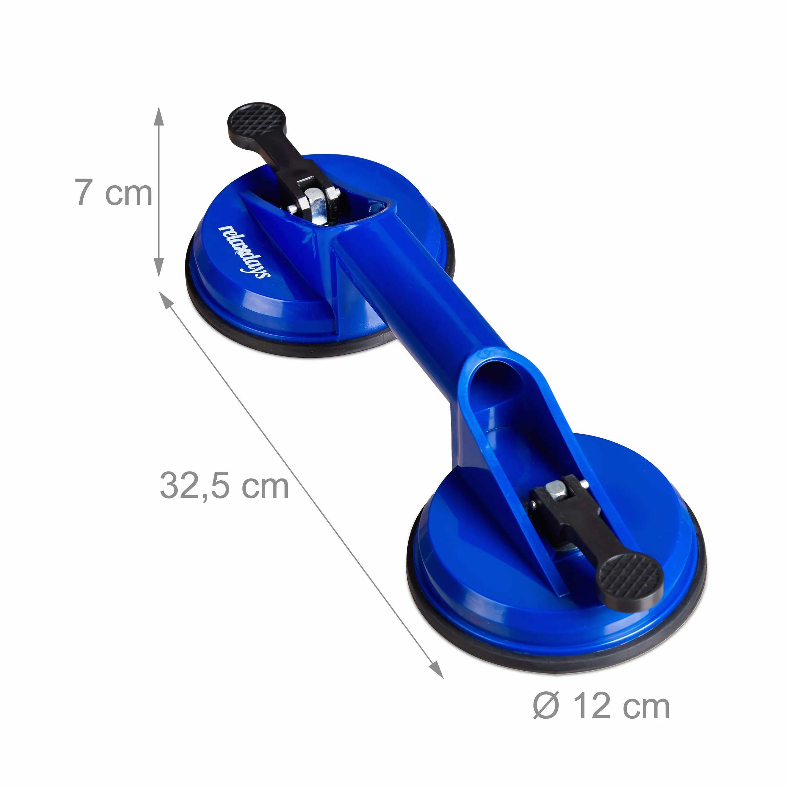 Relaxdays Ventosa di Sollevamento Doppia, Set da 2, Alzavetri, Piastrelle & Pannelli, Max. 80 kg, Ø 12 cm, Blu