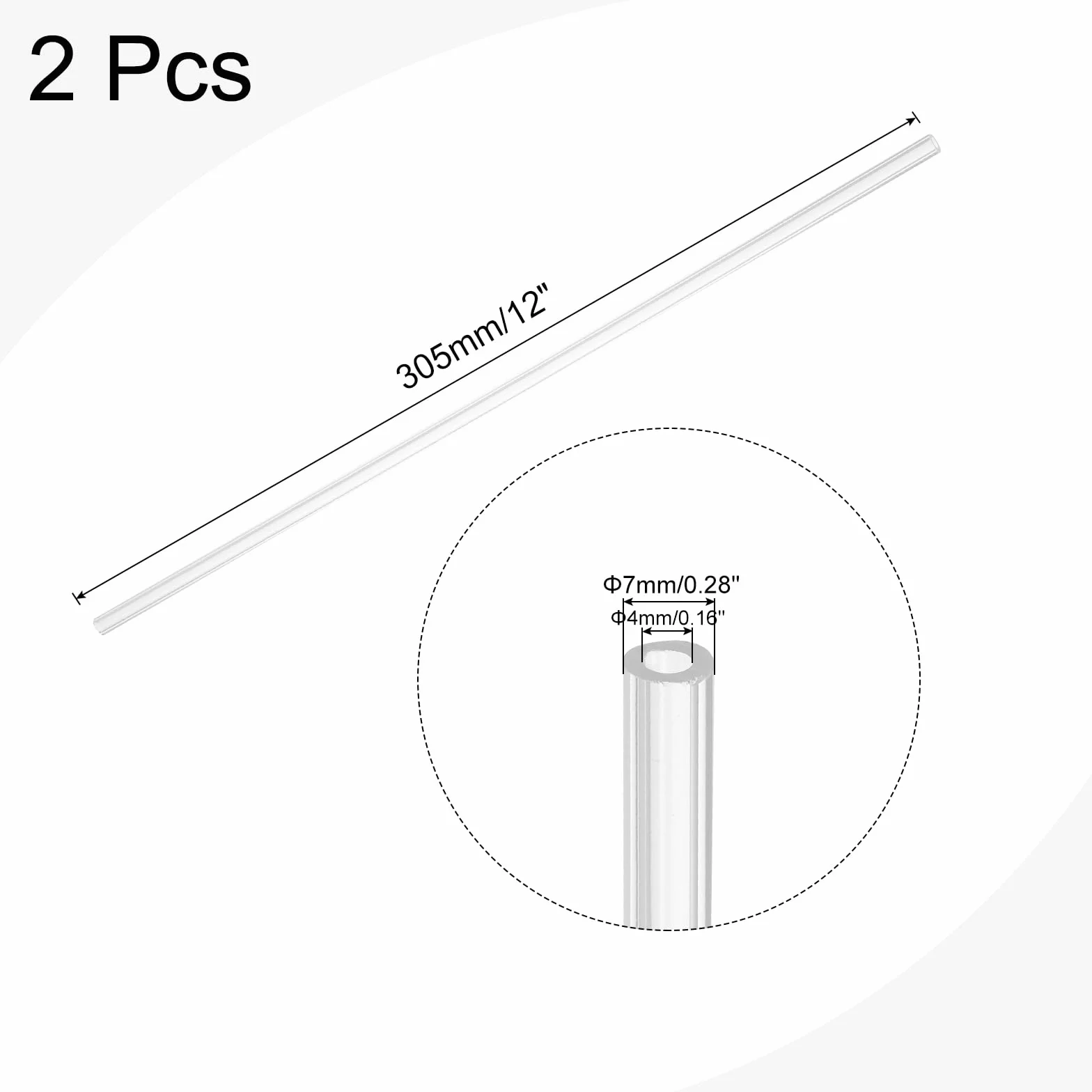 sourcing map Tubo in acrilico rigido rotondo in plastica trasparente, diametro interno 4 mm, diametro esterno 7 mm, diametro esterno 305 mm, per lampade e lanterne, sistema di raffreddamento ad acqua,