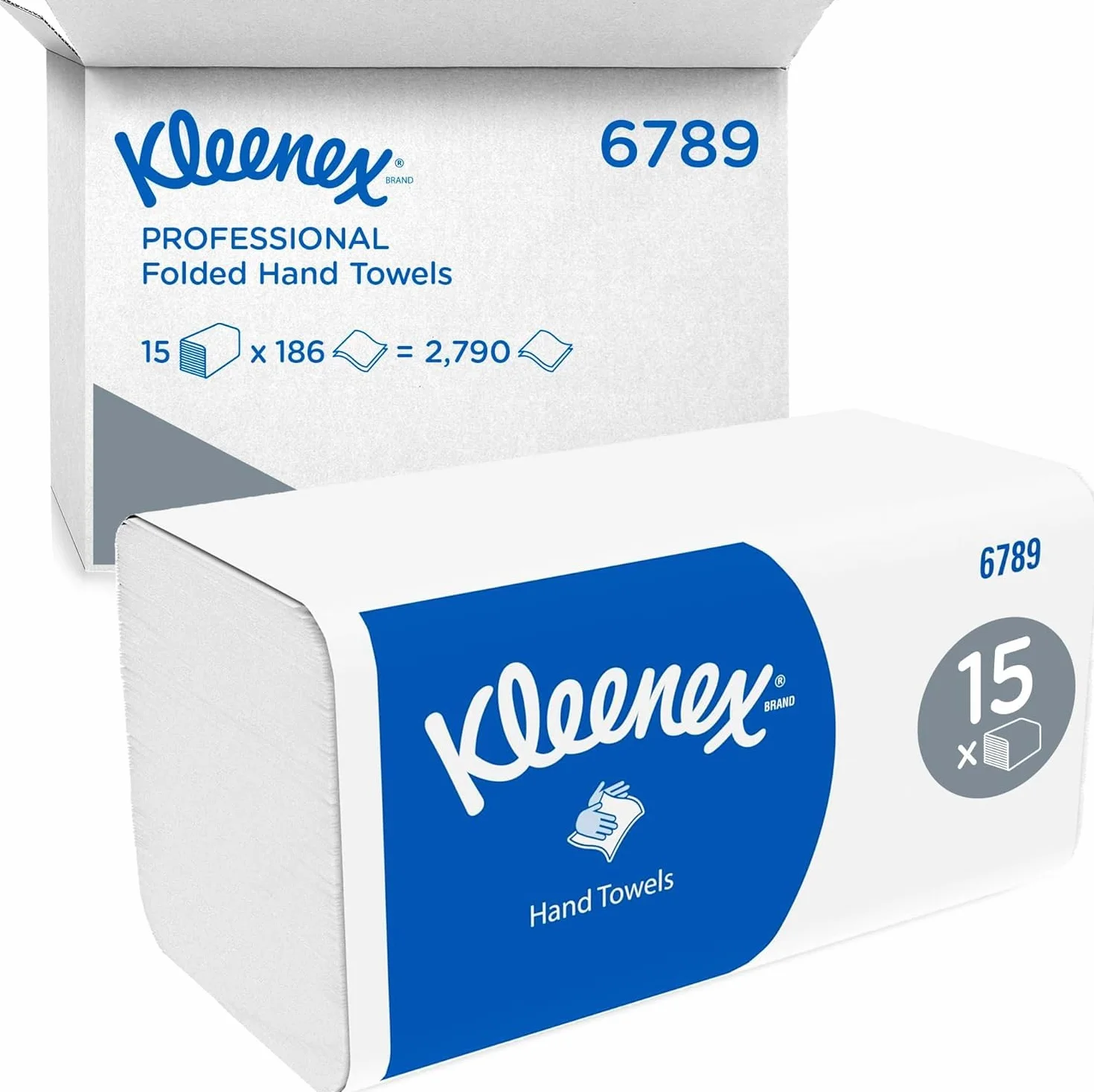Kleenex Asciugamani intercalati bianchi 6789, 2 veli, Con spessore rinforzato e Certificazione FSC, 15 confezioni da 186 strappi (tot. 2790)