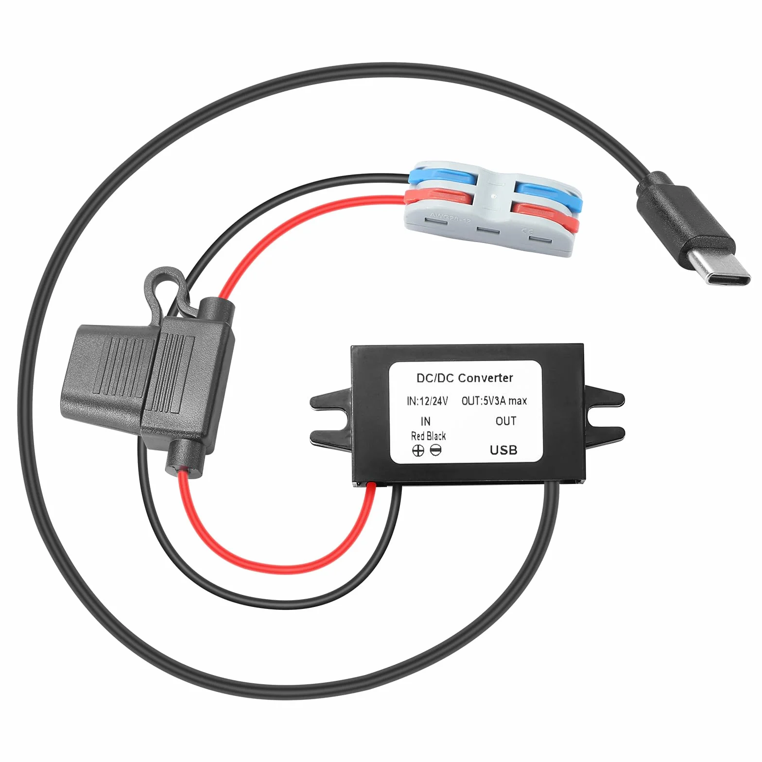 USB C Step Down Converter 12V 24V to 5V 3A 15W Buck