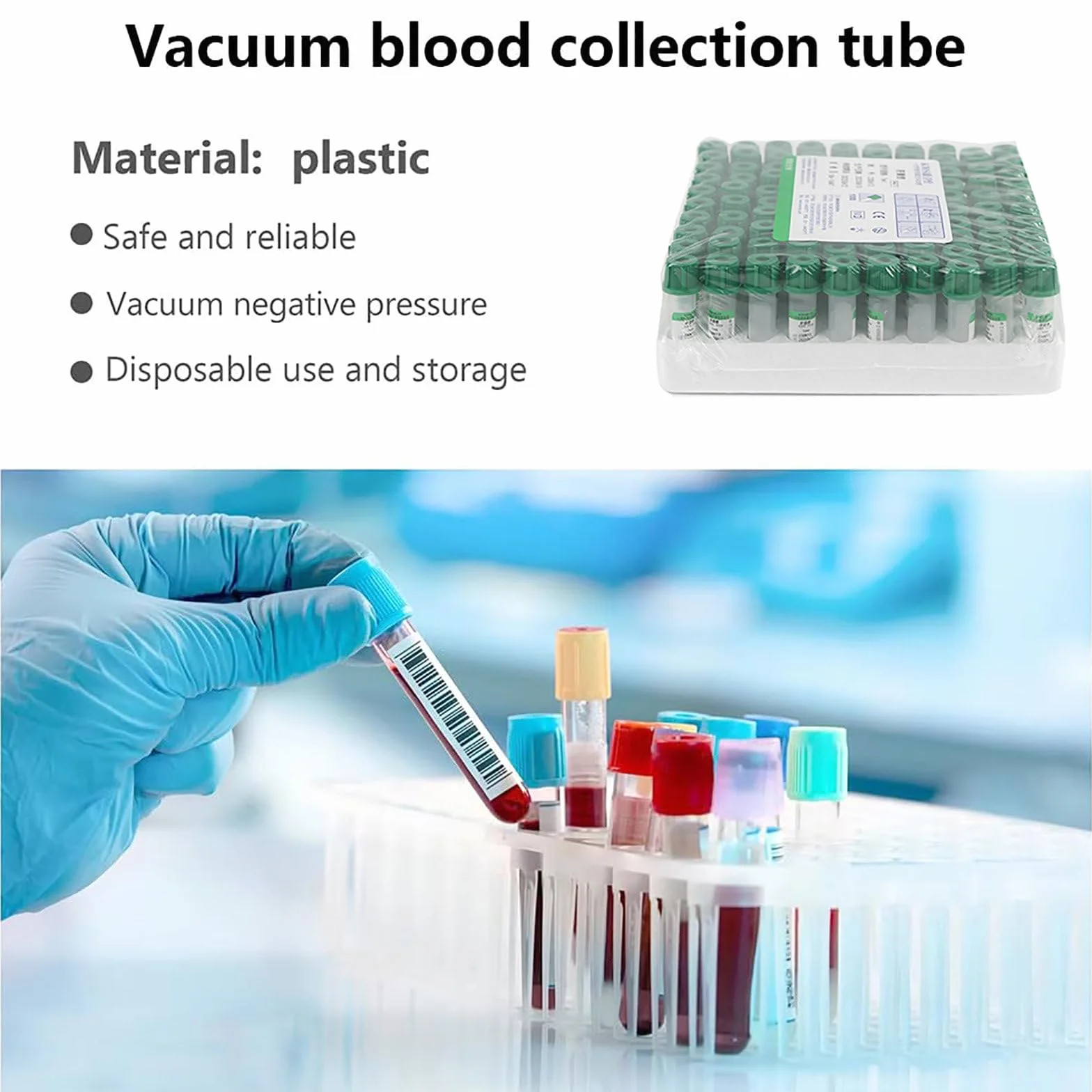 100 Provette per La Raccolta del Sangue sotto Vuoto (0,5ml/1ml), Provetta Verde con Eparina di Litio/Provetta Viola con Anticoagulante EDTA K2,Green-0.5ml