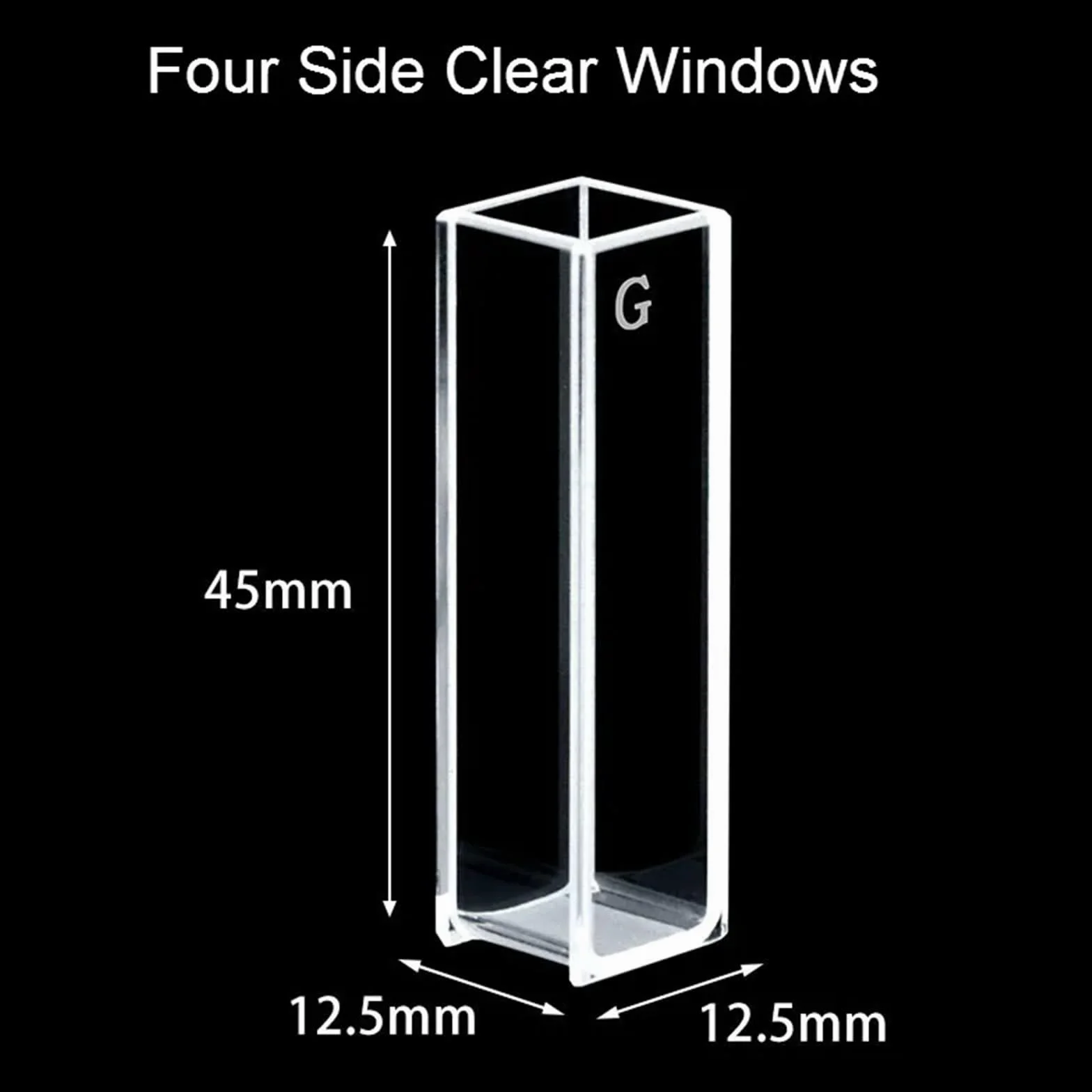 Cuvetta in vetro per fluorescenza 10 mm finestre trasparenti 4 lati fritta alta trasmissione luce 2/PK