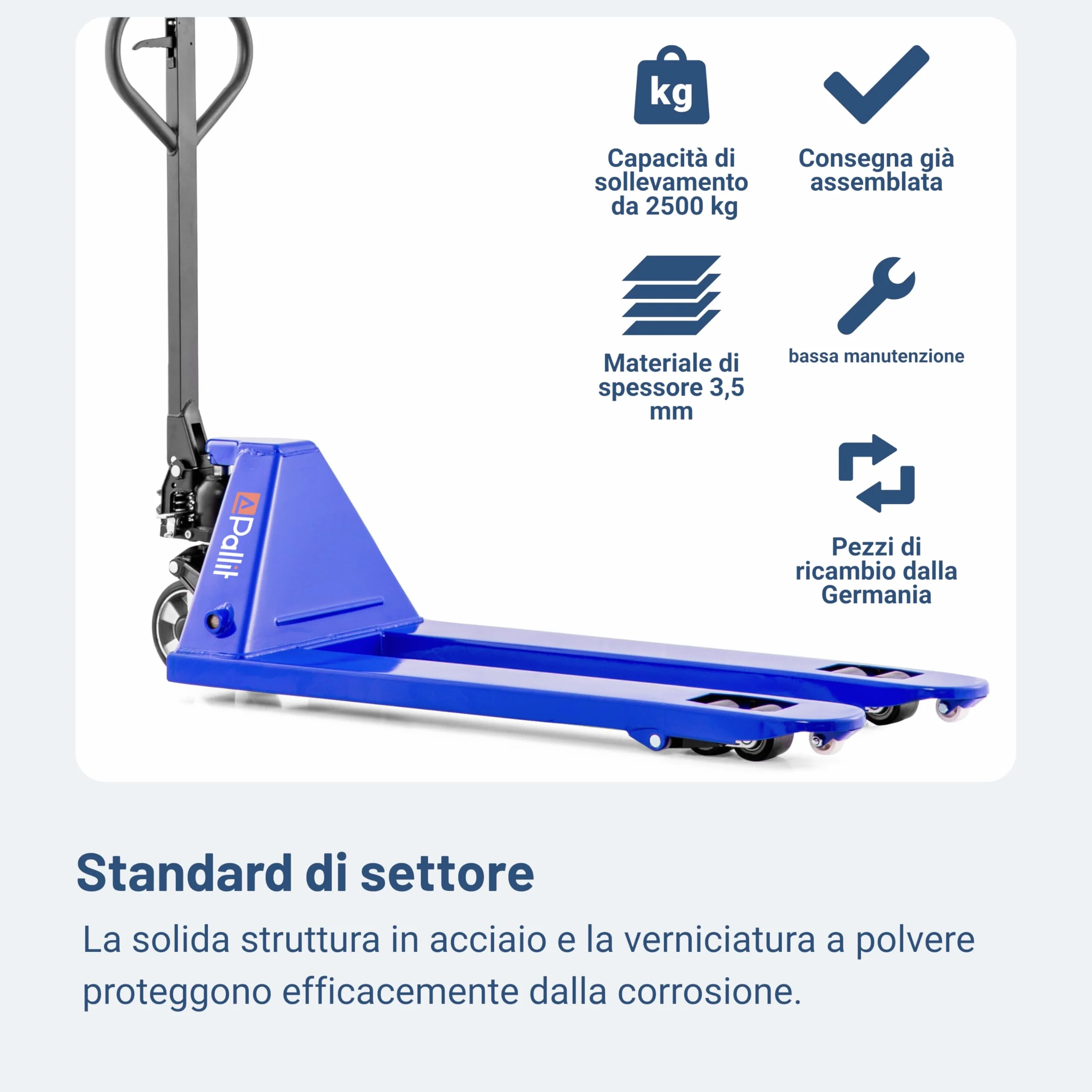 Pallit Transpallet manuale FIVE-R | portata 2500 kg | lunghezza delle forche 1150 mm | ruote in gomma | carello elevatore