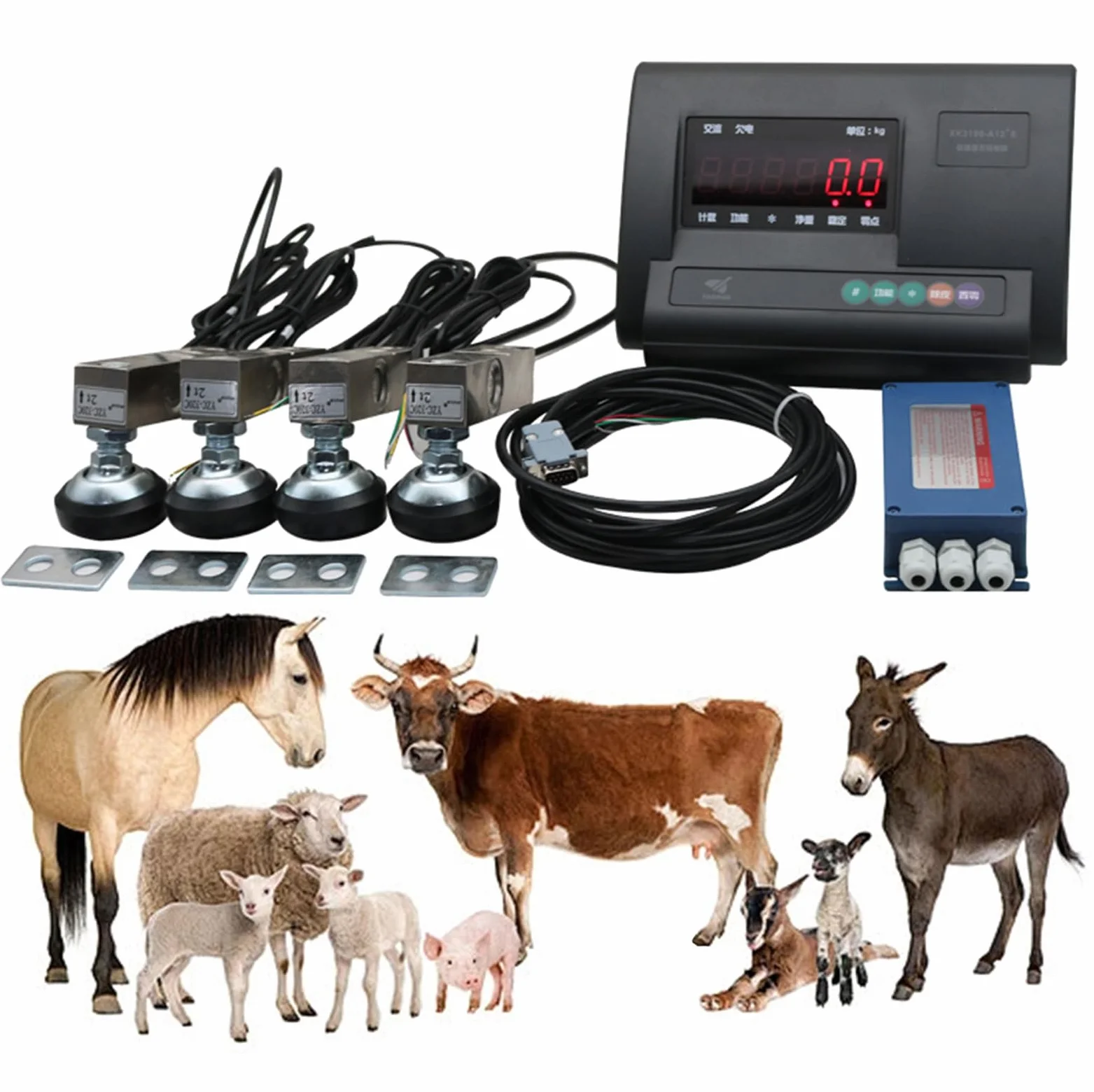 Kit Bilancia per Bestiame, Piattaforma di Celle di carico per Bilancia Elettronica per Pallet per Animali, indicatore di pesatura con Display LCD retroilluminato ad Alta precisione