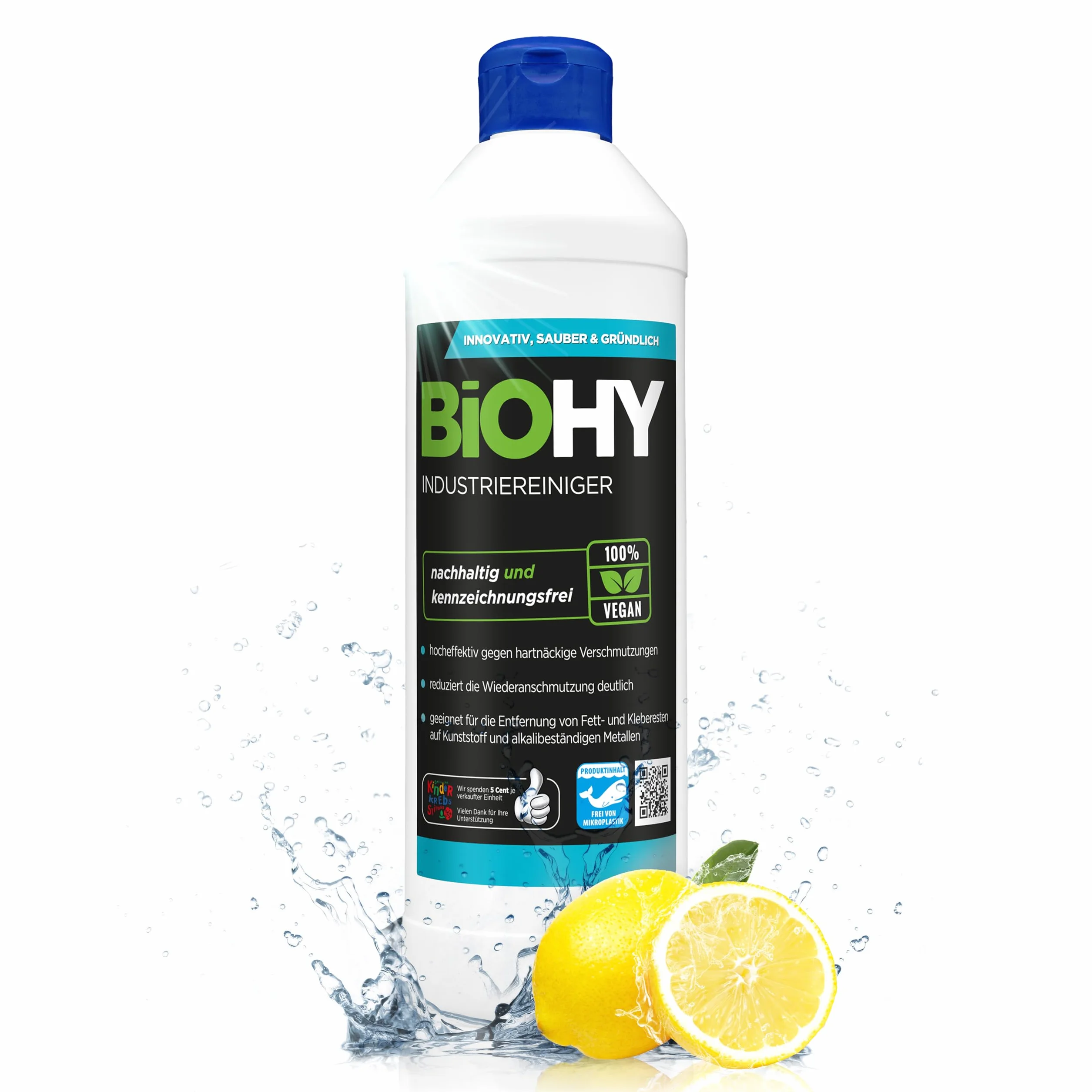 BiOHY Detergente industriale (Bottiglia da 500ml) | detergente per officina | contro grassi e oli | ideale per metallo, plastica, vetro, utensili senza schiuma e striatura (Industriereiniger)