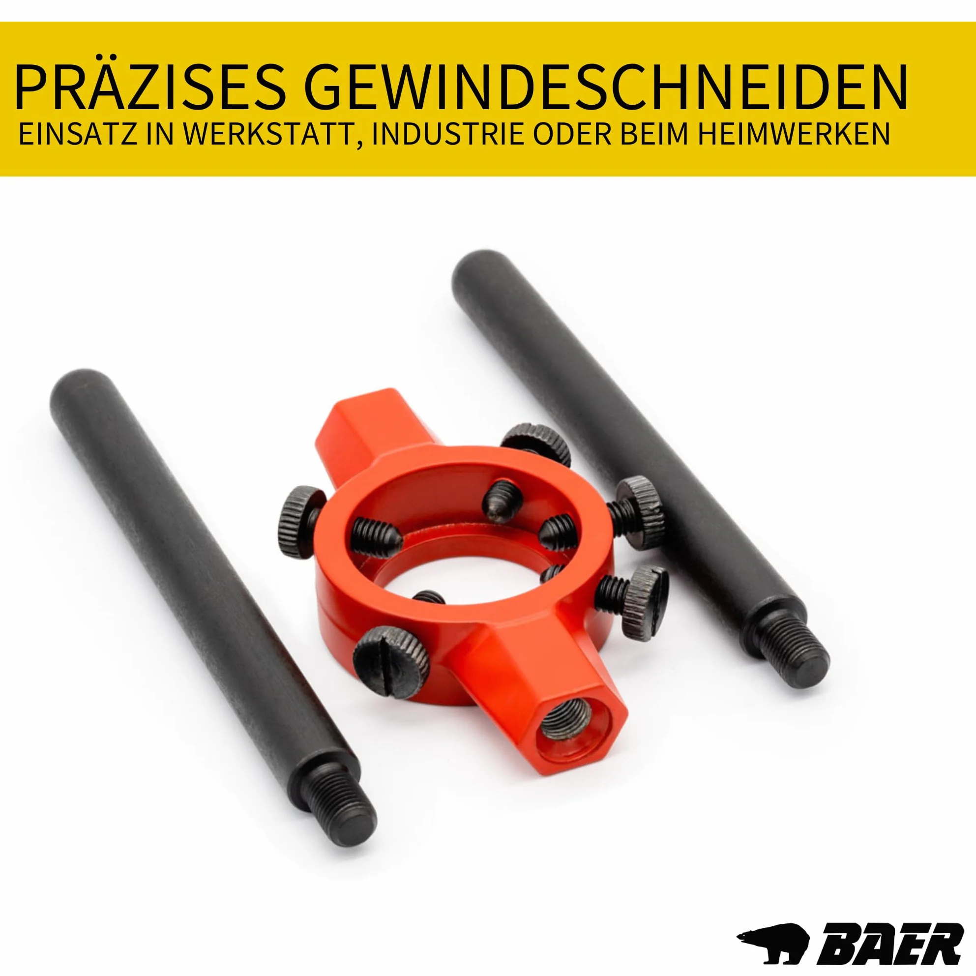 BAER Supporto per filiera 45 x 18 mm Pro, M 16 – 20, BSW 5/8 – 13/16 – DIN 225, supporto per filiere – Filettatura esterna