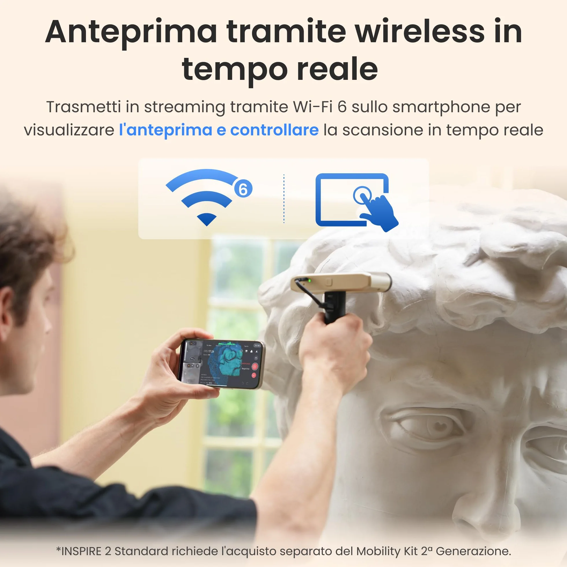 Revopoint INSPIRE 2 Scanner 3D per stampa 3D, Precisione da 0,03 mm, Laser Multilinea e Luce Strutturata, Scansione Wireless per Esterni, Scansioni a Colori, per iOS/Android/macOS/Win10/11, Standard