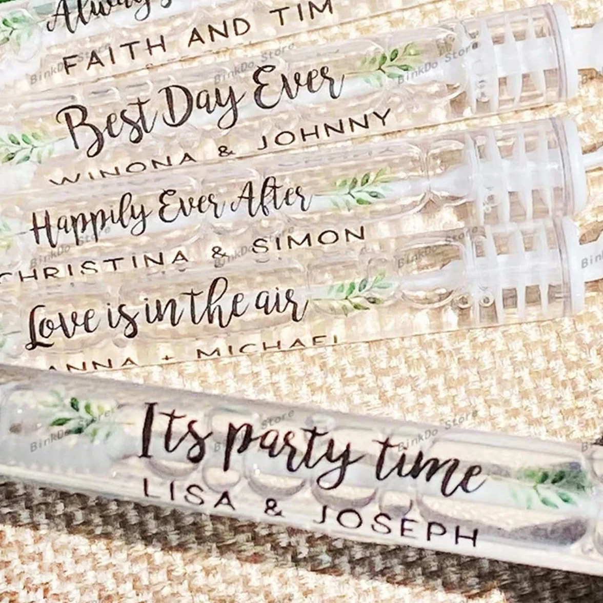 Etichette personalizzate for tubi di bolle di sapone for matrimonio Adesivi personalizzati con nome for bacchette di bolle trasparenti Decorazione for matrimonio trasparente 100 pezzi