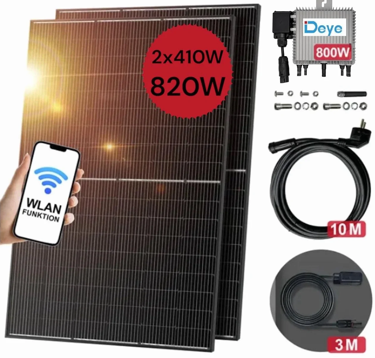 Kit Fotovoltaico per Balcone 820W, Inverter Micro 800W, Grigio Argento, WLAN