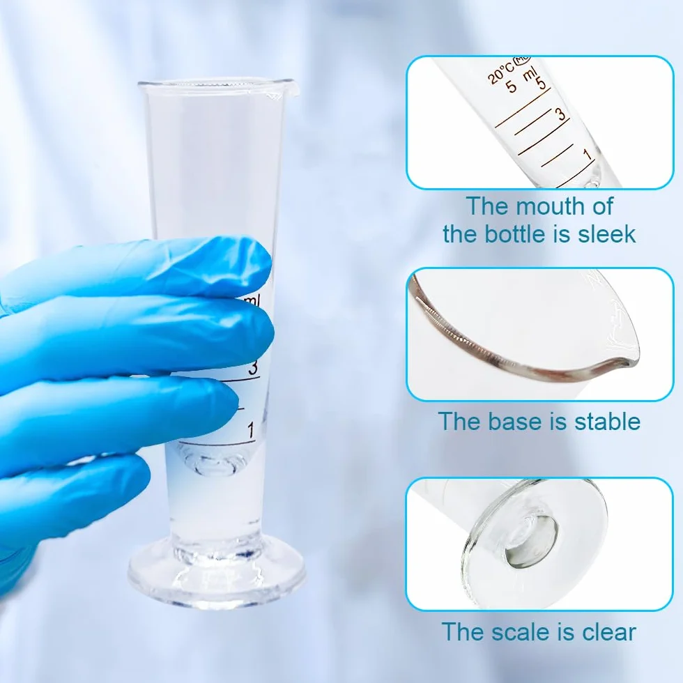 1 misurino conico graduato da 5 ml a 2000 ml con base in vetro per farmacia, con beccuccio (10 ml)