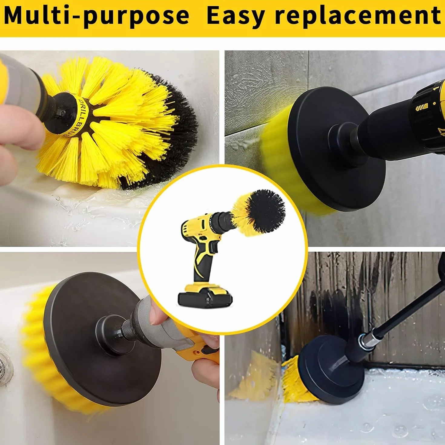 10 Pezzi Spazzola Elettrica Rotante, Spazzole per Trapano Elettrico, Spazzole per Trapano per Pulire Drill, per Auto, Pneumatici, Piastrelle, Pavimenti, Cucine, Vasche da Bagno (Giallo)
