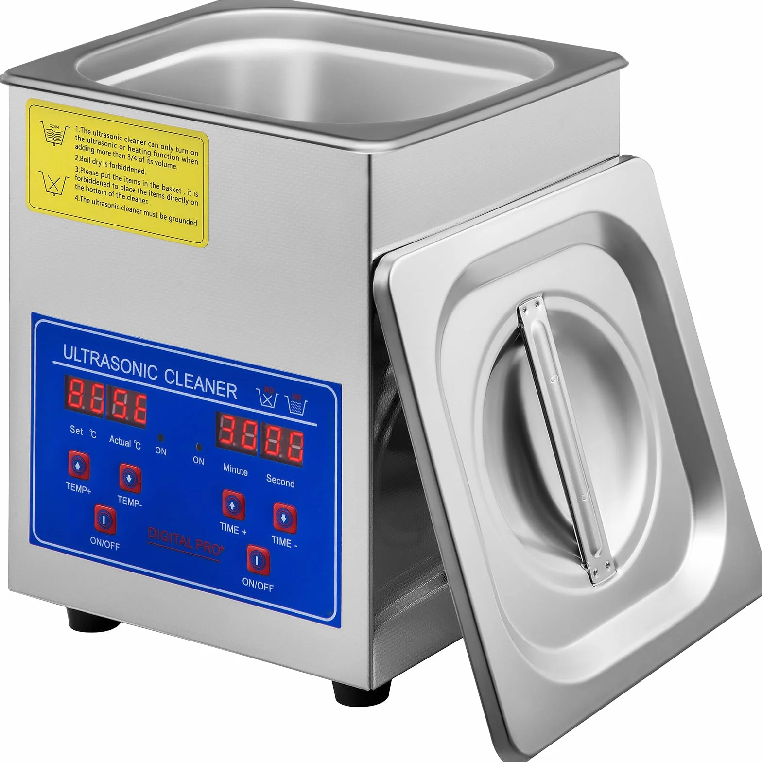 VEVOR Pulitore a Ultrasuoni 18 x 16,5 x 21,2 cm Pulitore a Ultrasuoni per Parti 1,3 Litri con Temporizzatore di Riscaldamento, Impostazione del Tempo da 0 a 30 Minuti, con Schermo Digitale a LED