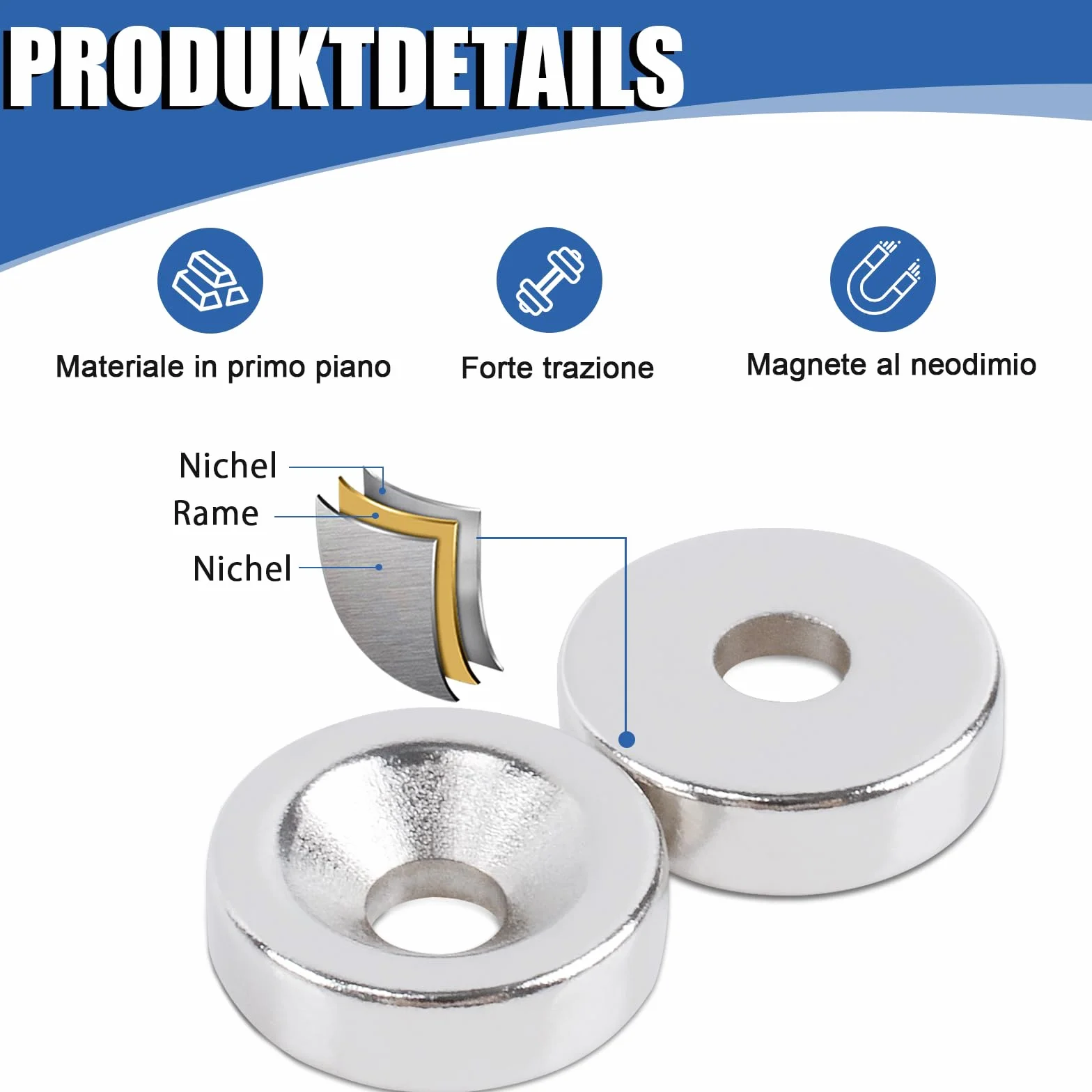 Magneti al Neodimio M4 Calamite Potenti Circolare Forati Vite Rondelle Base