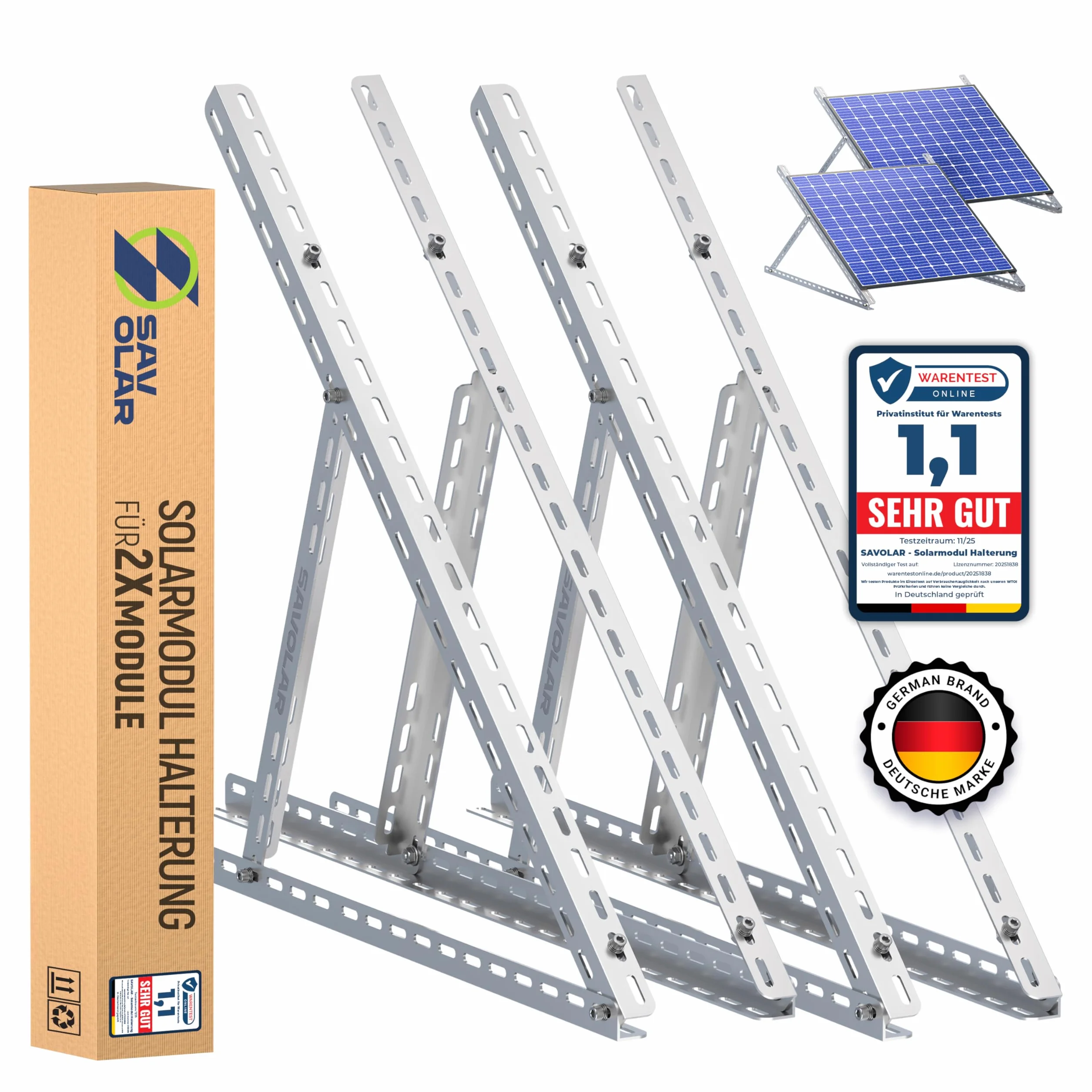 2 set di SAVOLAR Supporto per modulo solare per sistema di energia da balcone fino a 117 cm (46 pollici) Angolo regolabile 0-90°, Robuste staffe inclinabili per supporto di sistema di energia da