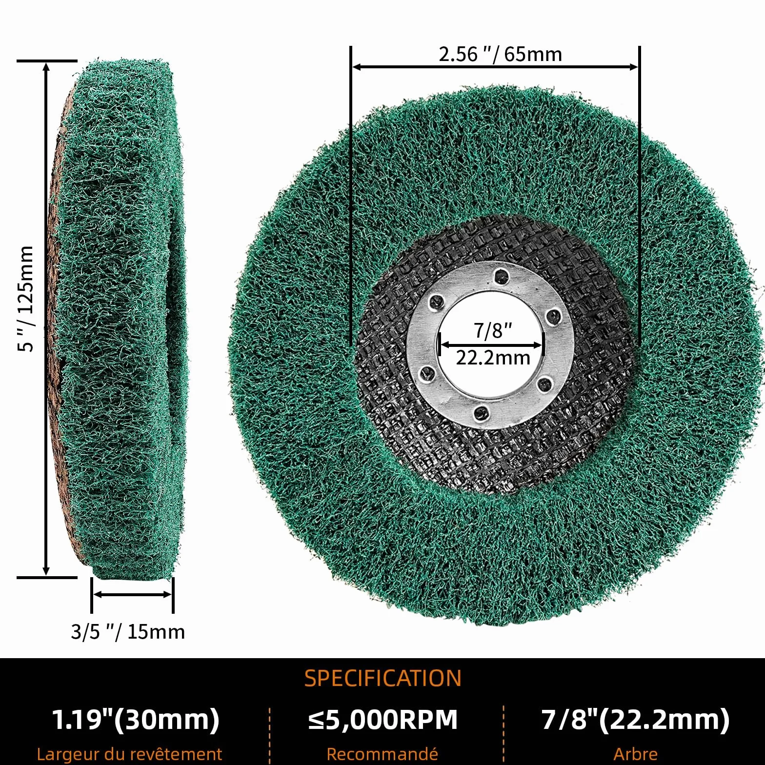 SI FANG 12,5 x 2,2 cm Disco di levigatura a lamelle in fibra di nylon, Set di 8 Grit 320/180 Ruota di lucidatura per smerigliatrice angolare, per la pulizia, la sbavatura e la rimozione della ruggine