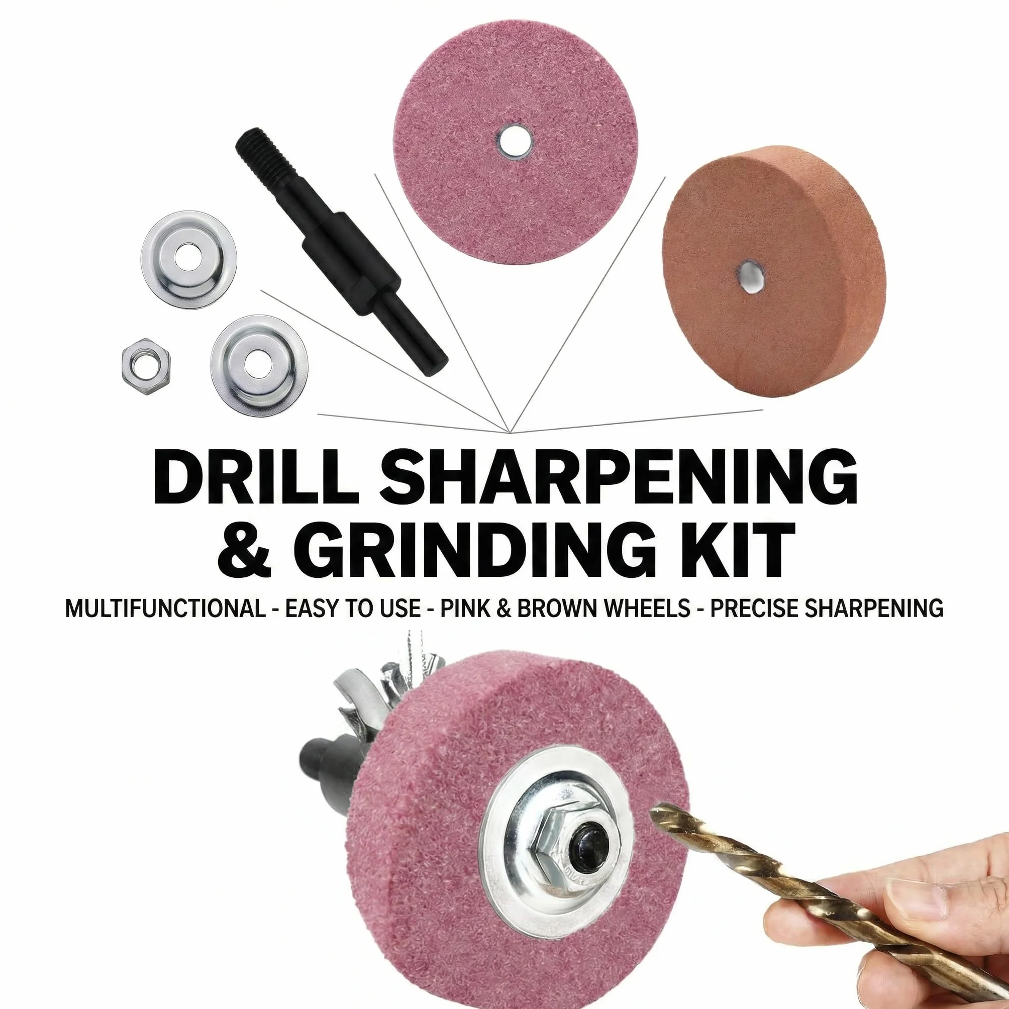 Mola da banco 75mm, disco abrasivo verde-rosso, 80 grana, con barra di adattamento e manico, per lavorazione metalli, diametro 75mm, spessore 20mm