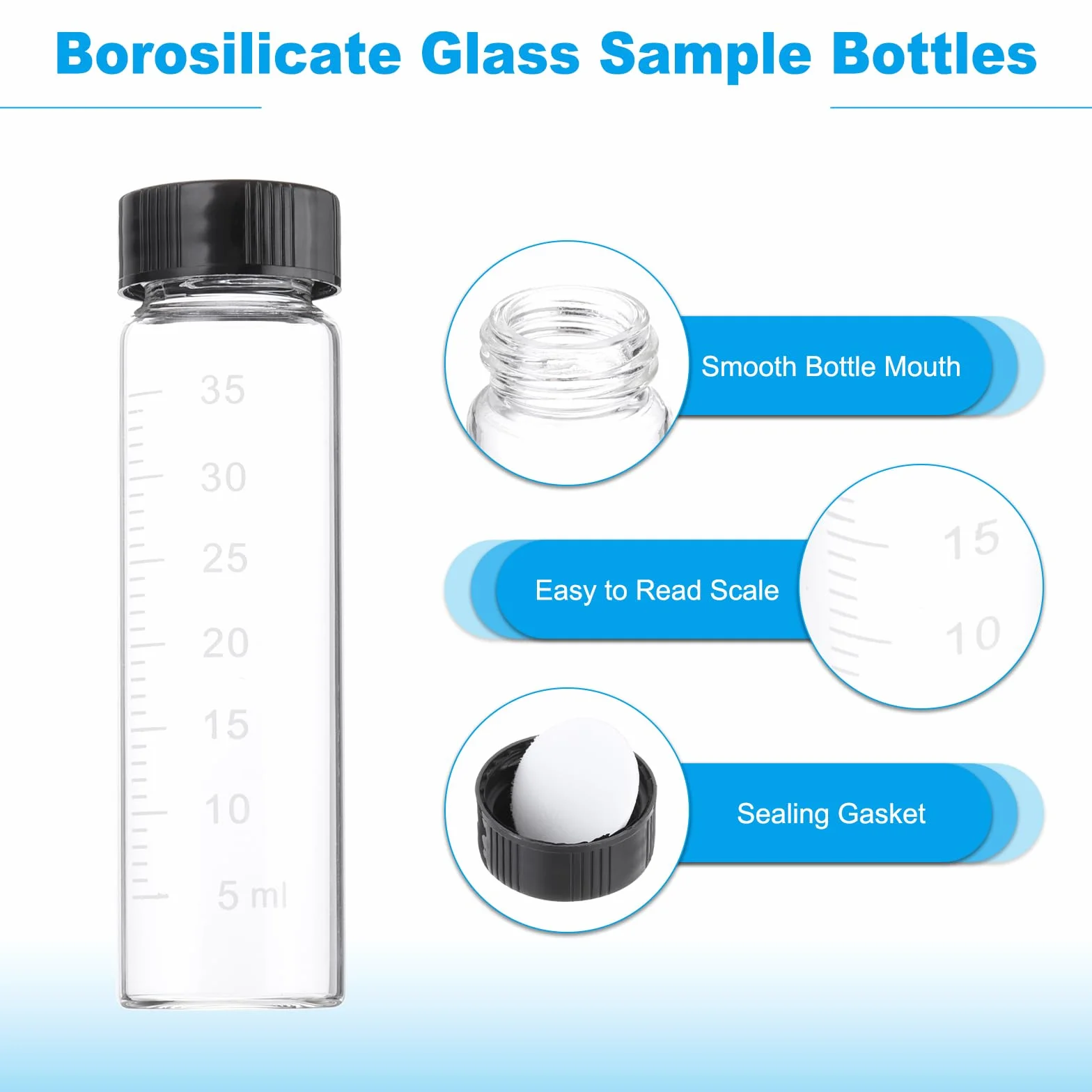 PATIKIL 8pz 40ml Piccoli Viali Vetro Trasparente con Tappo a Vite Nero, Bottiglie Campionamento Graduato Vetro Borosilicato Conservare Solidi Liquidi e Polveri