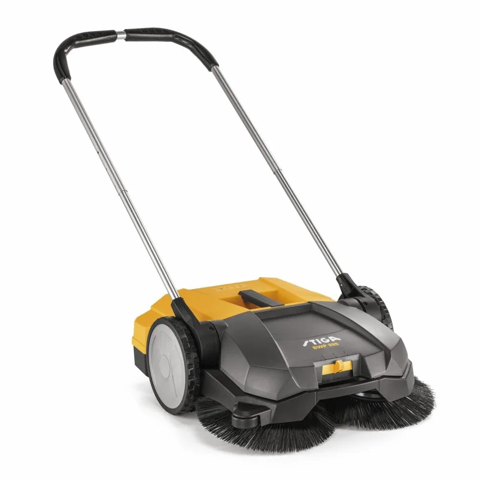 STIGA SWP 355 Spazzatrici da esterno a spinta - Larghezza di pulizia 55 cm, spazzole doppie da 30 cm, contenitore rifiuti da 20 l, altezza regolabile, ideale per superfici dure e aree fino a 1600 m²