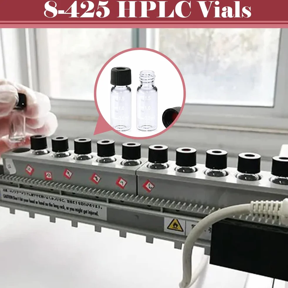 Fiale per HPLC da 2 ml Trasparenti 8-425 Tappo a Vite Blu Setti in Silicone PTFE Rosso Bianco 100 pz