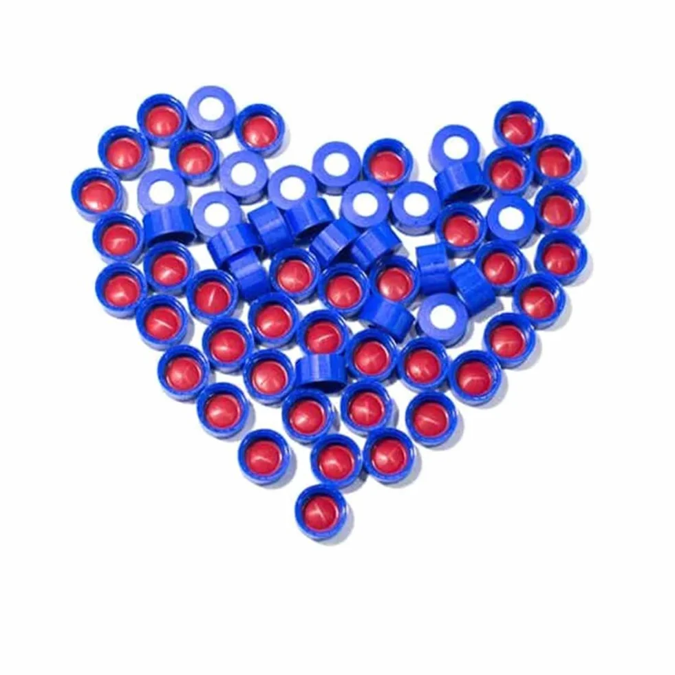 ALWSCI Tappo per Fiale Per Autocampionatore 9-425, Tappi a Vite In Polipropilene Blu da 9 Mm Con Setti In PTFE Rosso/Silicone Bianco, 100 Pezzi/Pz.