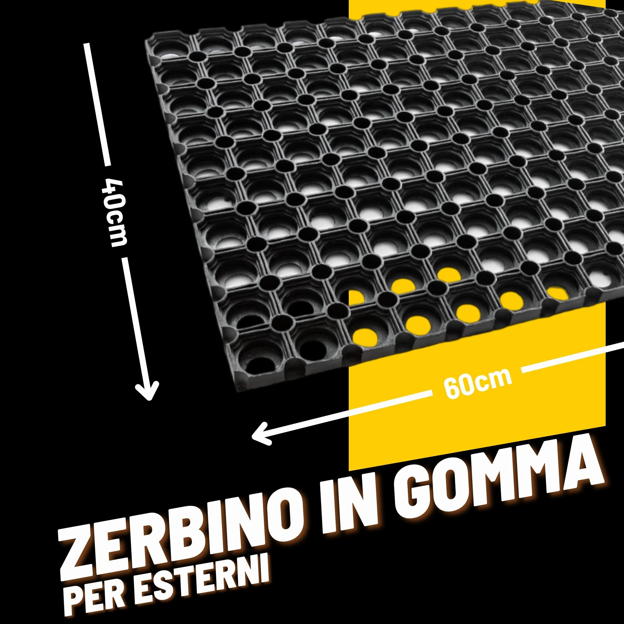 Zerbino Ingresso Esterno 100% Gomma - Zerbino Ingresso Esterno Gomma 60x40 cm Spessore 2,2 cm - Zerbino da Esterno Antipioggia - Tappeto Pulisci Scarpe da Esterno Nero