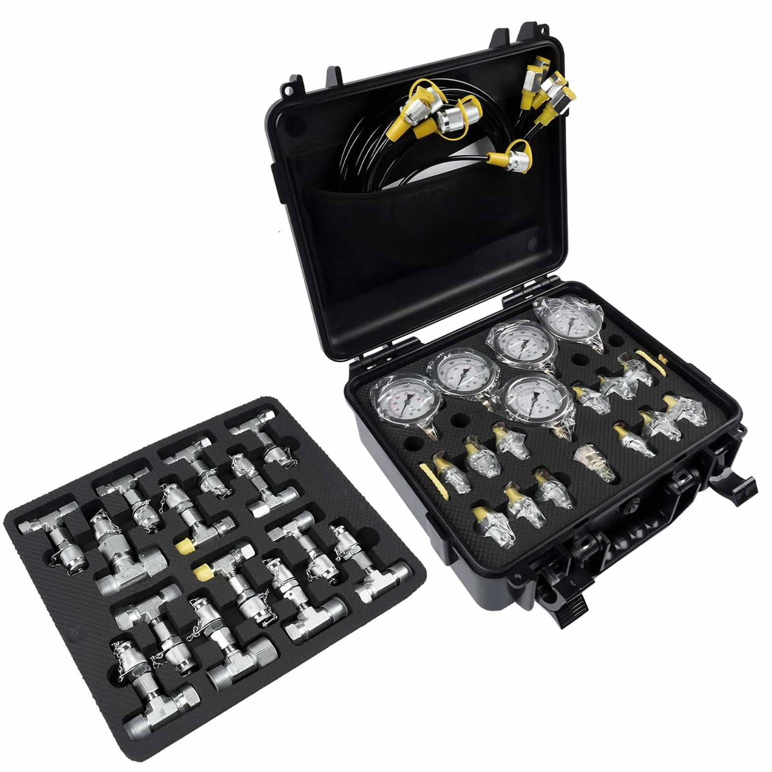 Kit di prova pressione idraulica 10/100/250/400/600 bar, 5 misuratori, 13 frizioni, 14 connettori T, 5 tubi di prova per trattori escavatori Hopzty