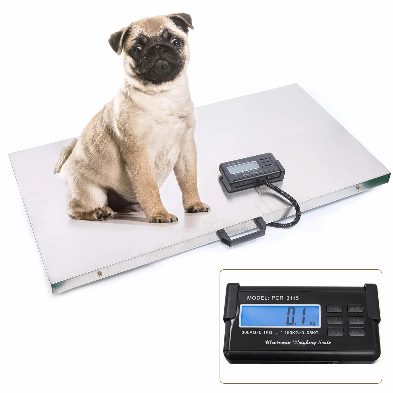 Bilancia veterinaria elettronica, 103 x 53 cm, bilancia per cani, fino a 300 kg, in acciaio inox