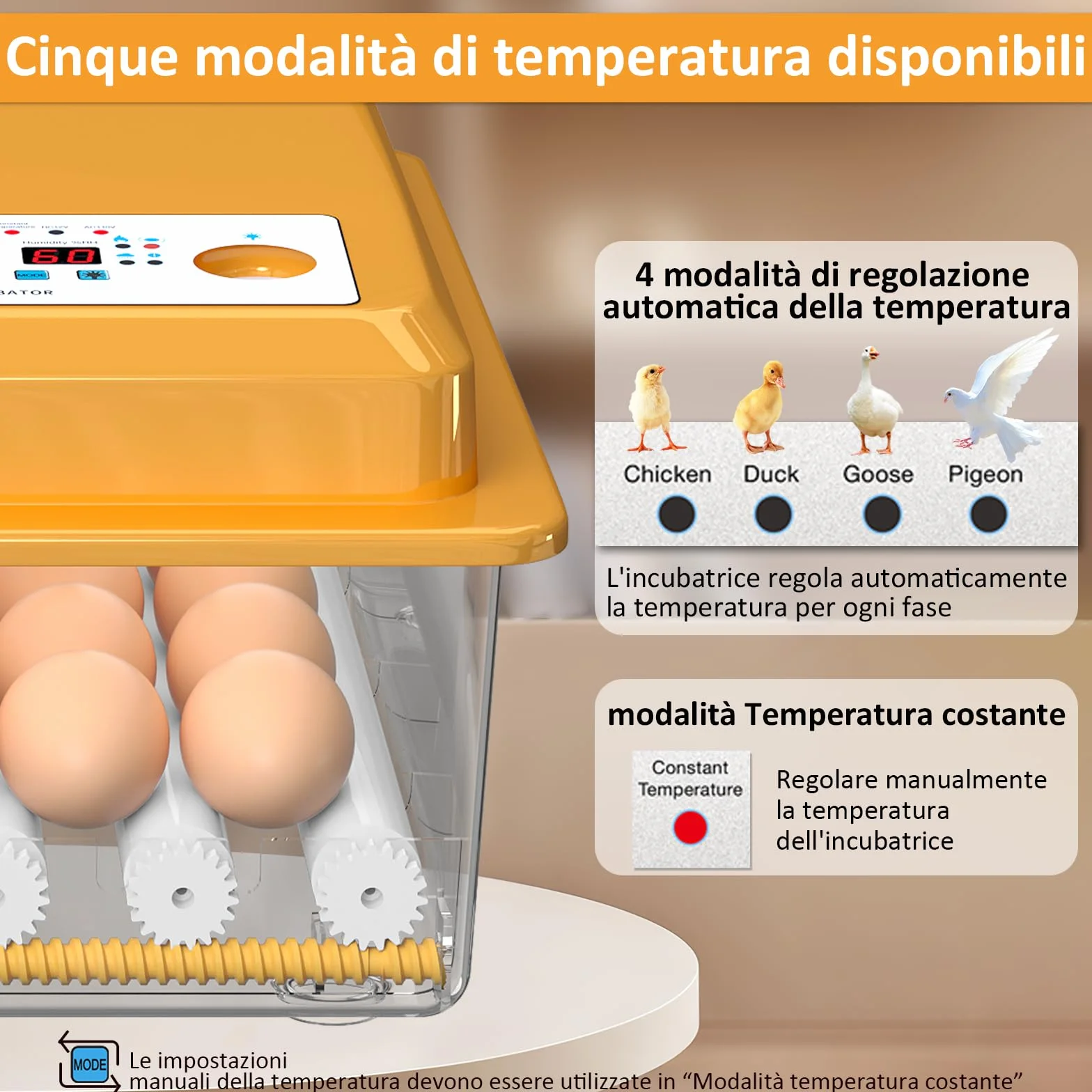 Incubatrice per Uova Automatica, Incubatrice per 36 Uova Gallina con Controllo Temperatura, 5 Modalità di Incubazione Automatica, Display Umidità, Riempimento Automatico dell'acqua e Girando