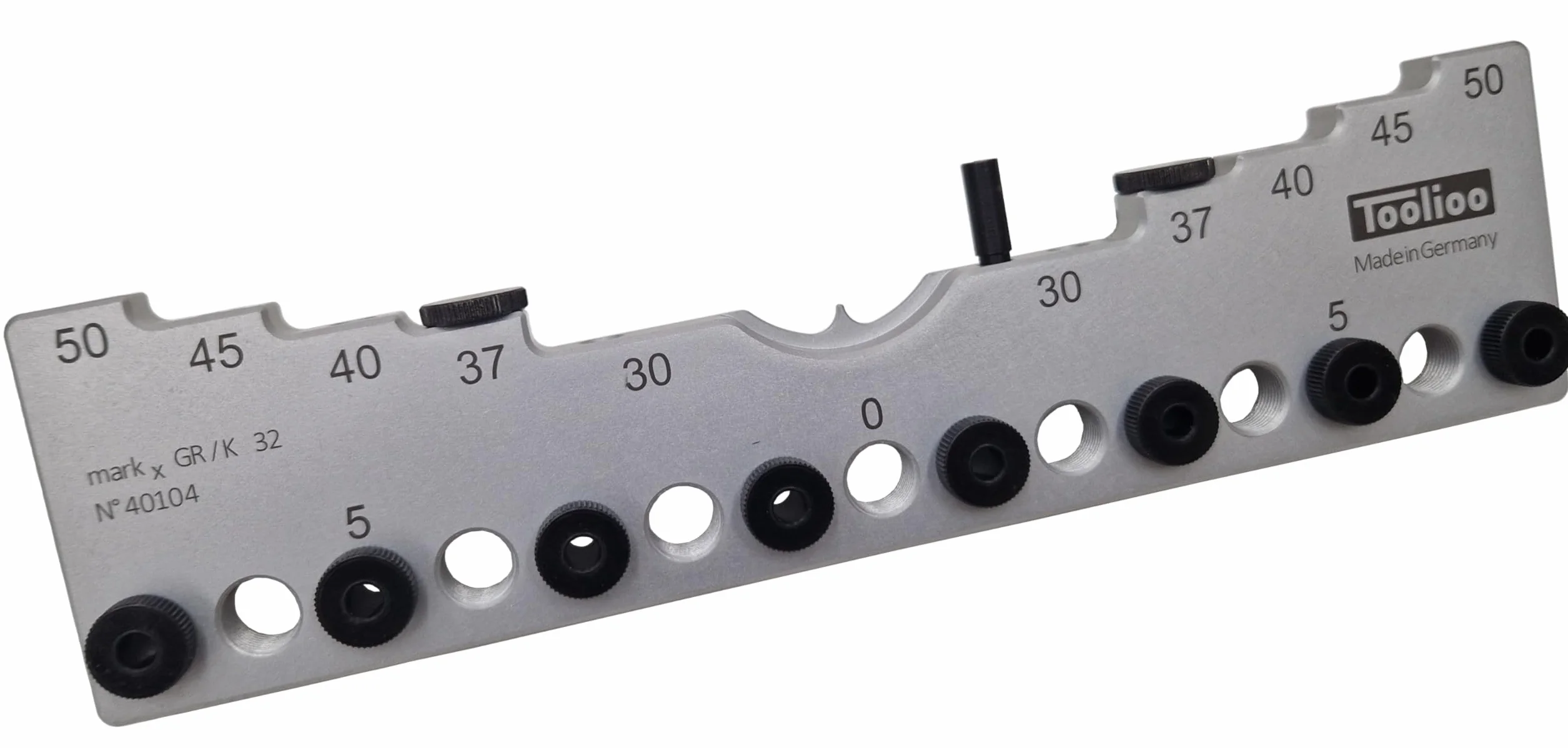 Calibro di foratura 32 mm di distanza | Stencil di precisione per fila di fori e gruppi di perforazione, diametro del foro 5 mm (0-224 mm) | Realizzato in alluminio | Made in Germany