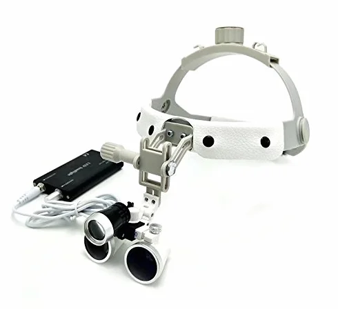 Loupes - Lente d'ingrandimento binoculare chirurgica in vetro, 3,5x, con faro a LED, fascia in pelle