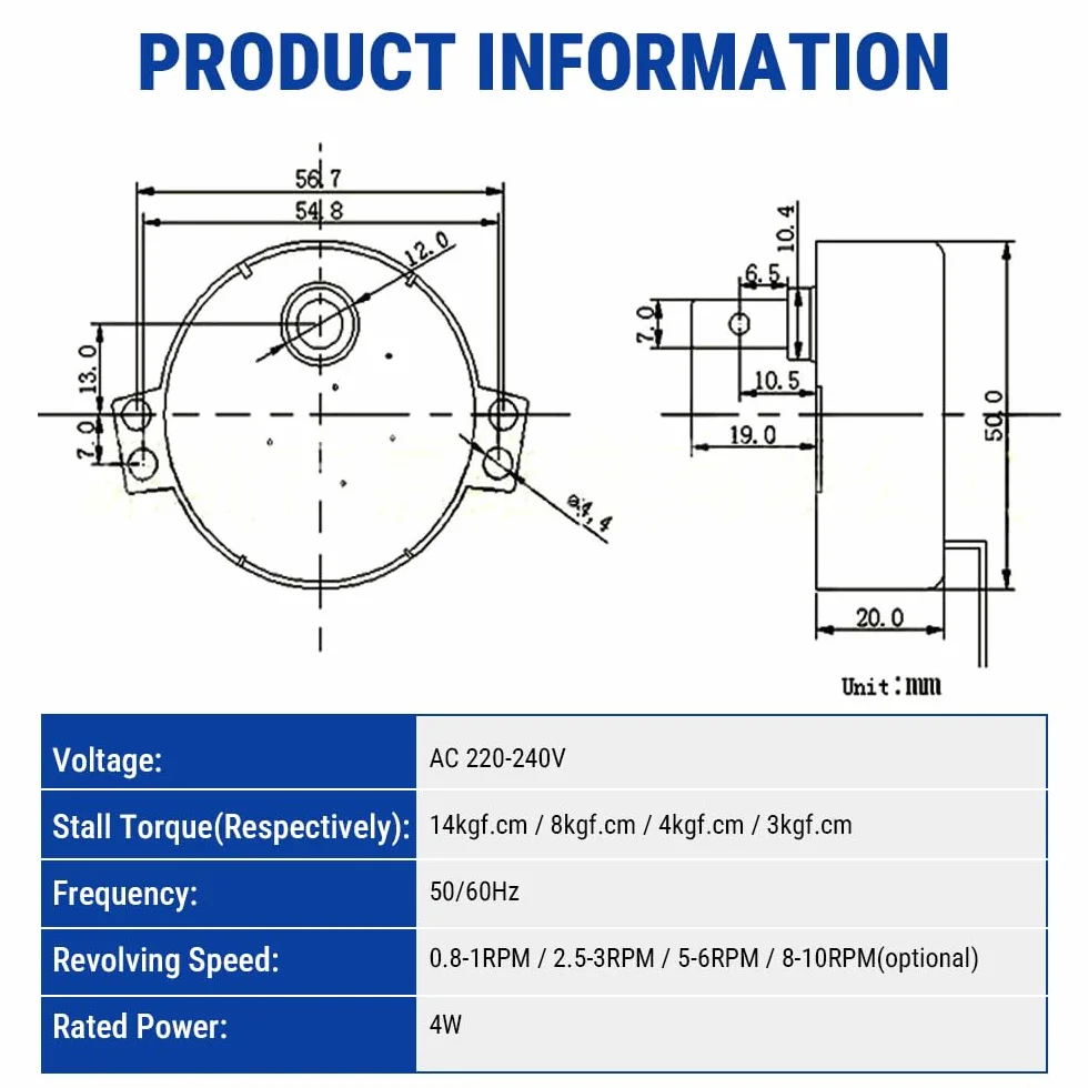 Motore 220-240V AC Motoriduttore sincrono 4W CW/CCW 8-10RPM