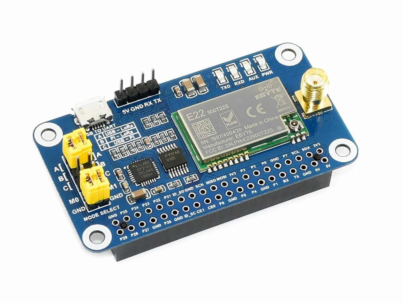 Waveshare SX1262 LoRa HAT for Raspberry Pi Spread Spectrum Modulation 868MHz Frequency Band Auto Multi-Level Repeating Supports Wireless Parameter Configuration and Fixed-Point Transmission