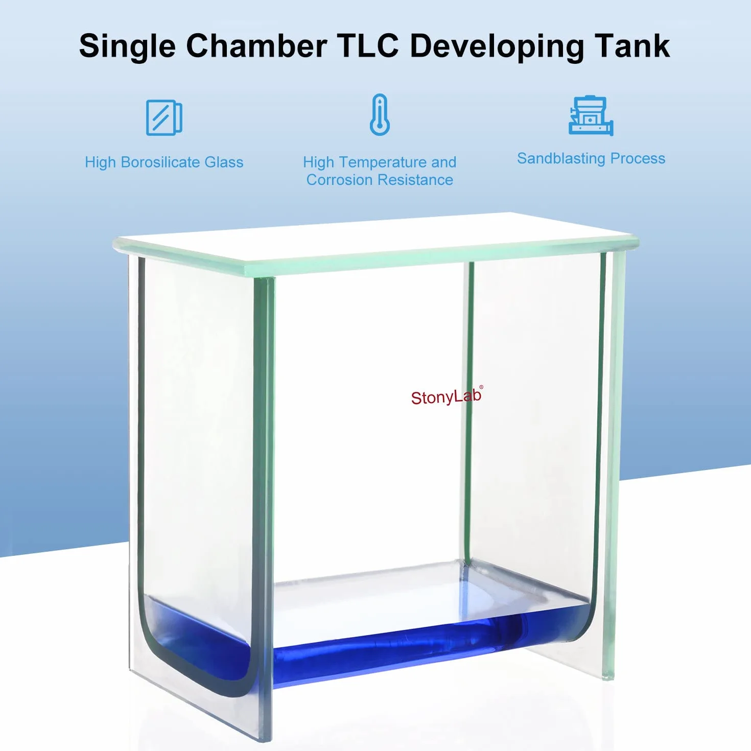 stonylab Serbatoio di Sviluppo TLC, Camera di Sviluppo TLC Cromatografica Quadrata in Vetro Borosilicato Resistente con Coperchio per la Ricerca di Laboratorio, 100 x 100 mm