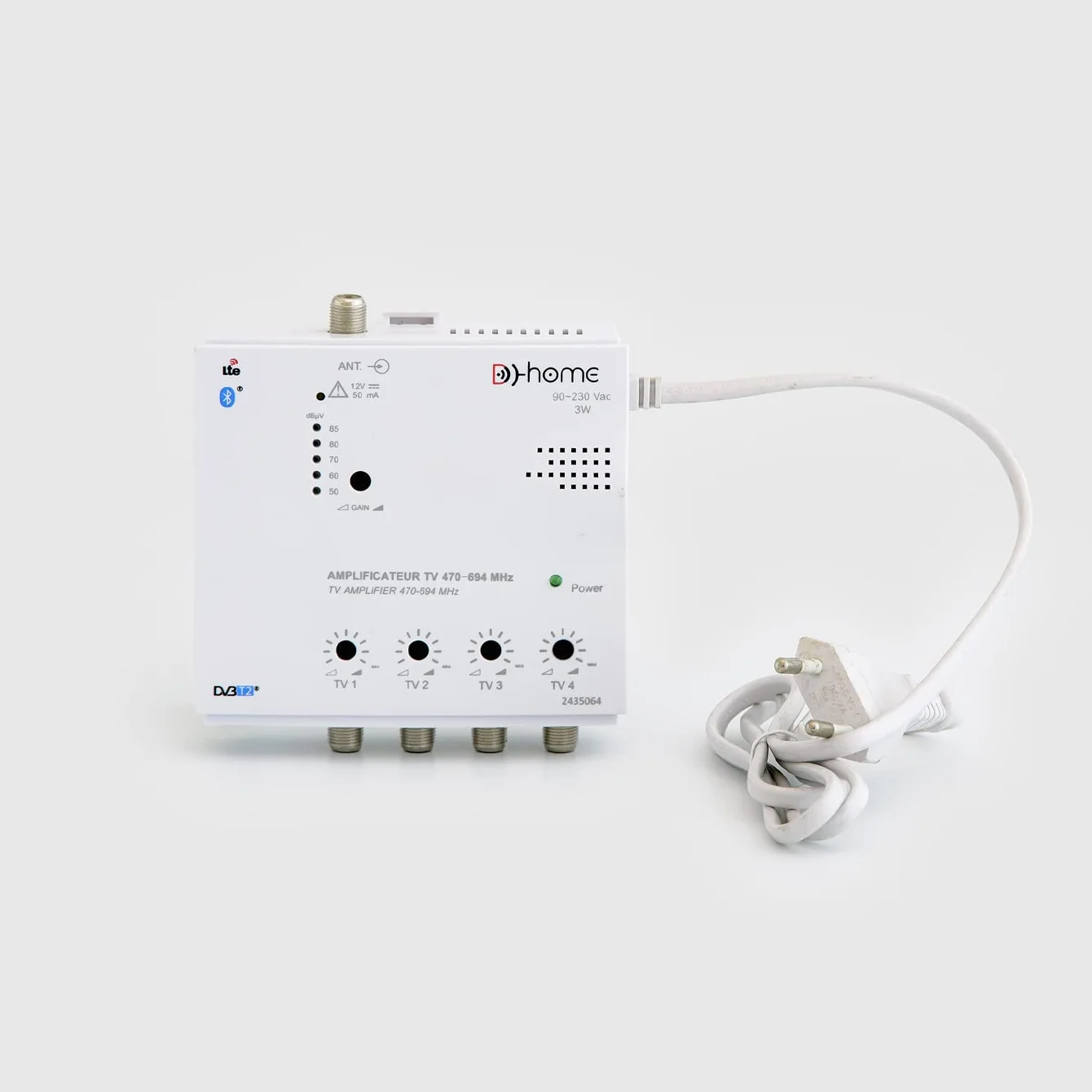 D-Home - Amplificatore TV TNT Interno 4 Uscite 26dB Filtrato 4G-5G, funziona con App TV Finder