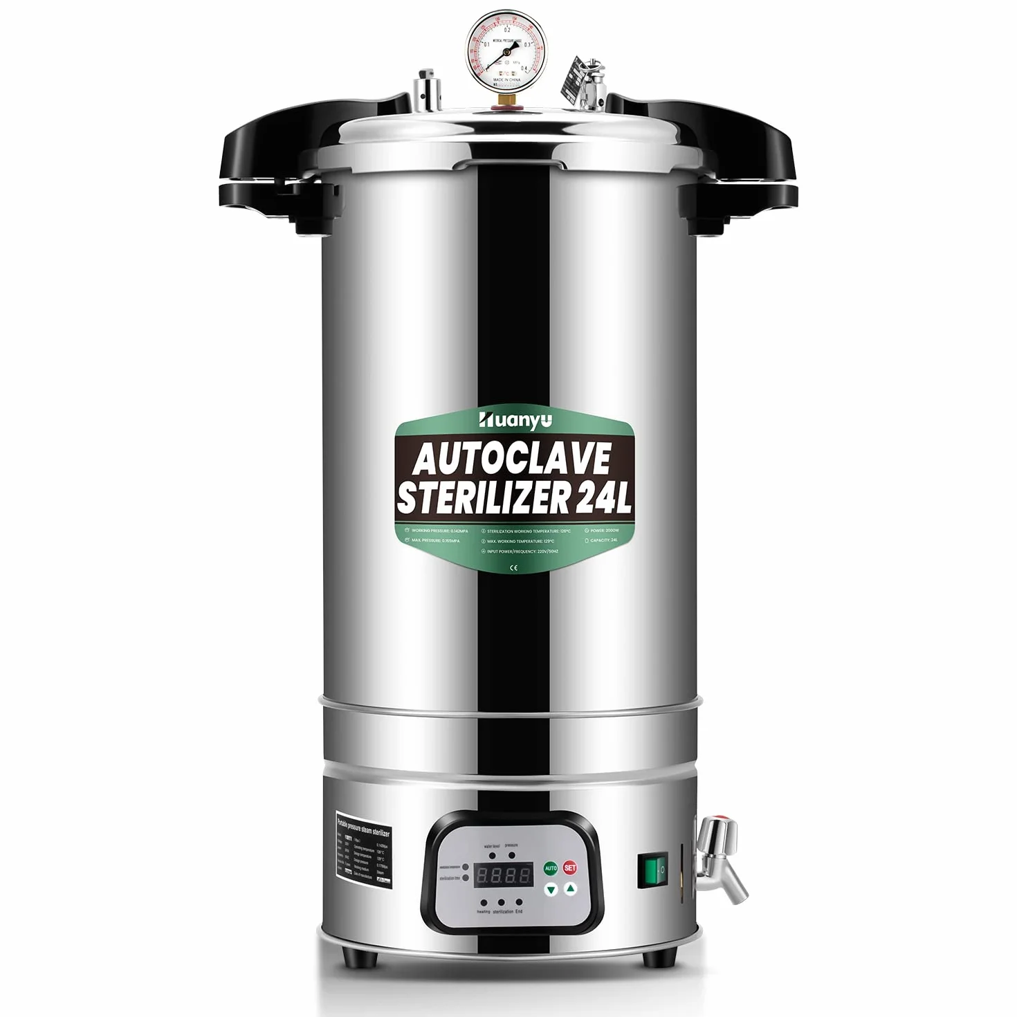 Huanyu 24L Autoclave Sterilizzatore Automatico a Vapore Controllo intelligente Laboratorio Autoclavi Elettriche Temperatura e Tempo Sterilizzatore a Vapore ad Alta Pressione Regolabile